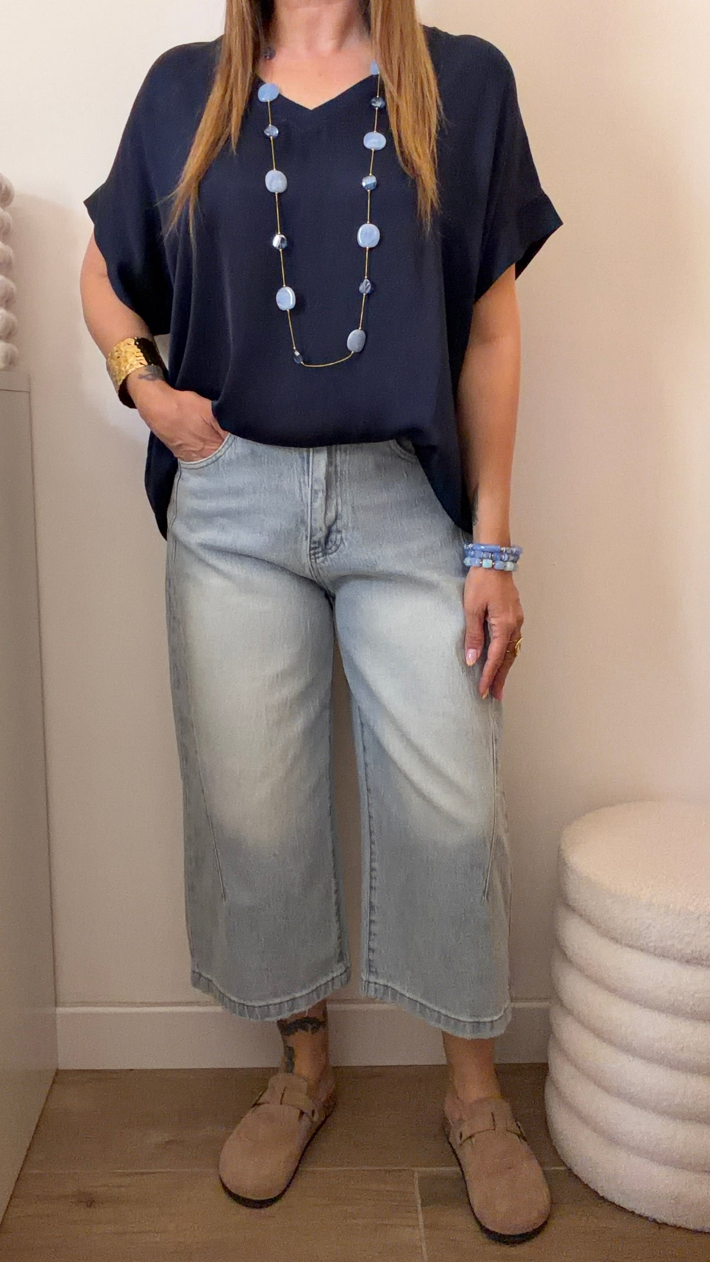 BLOUSE SOIE BLEU MARINE