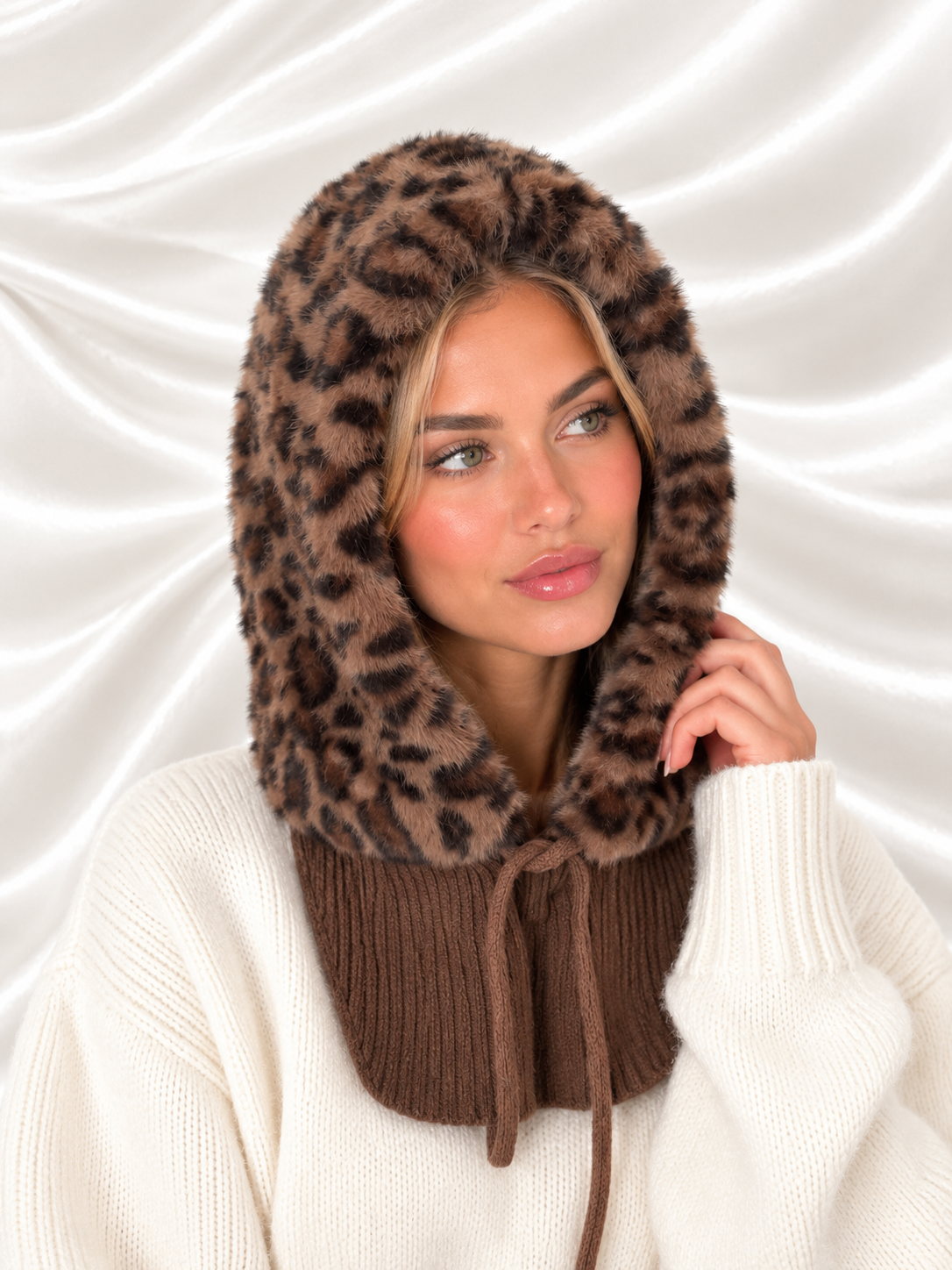 CAGOULE FOURRURE LÉOPARD TAUPE