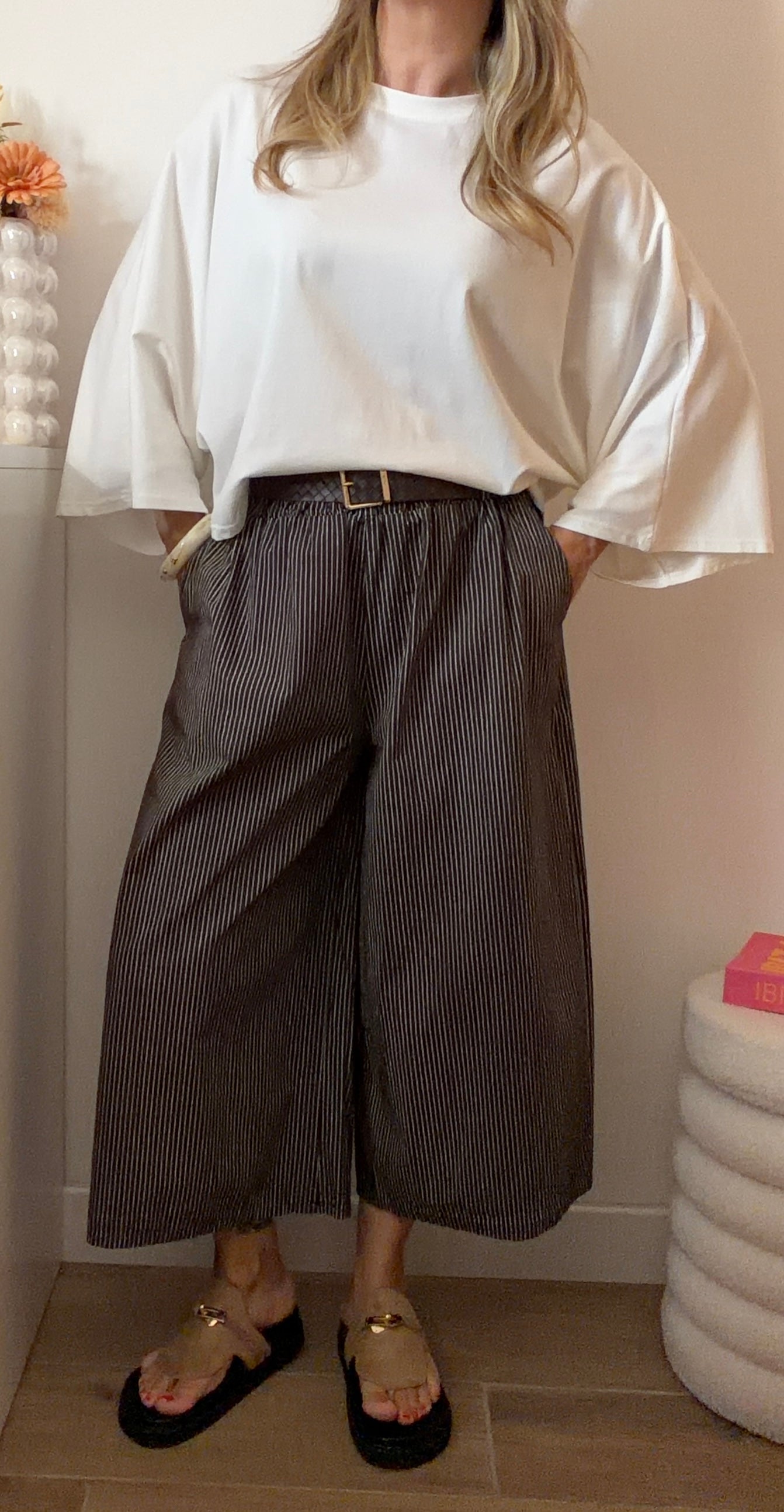 PANTALON RAYÉ 7/8eme CHOCO