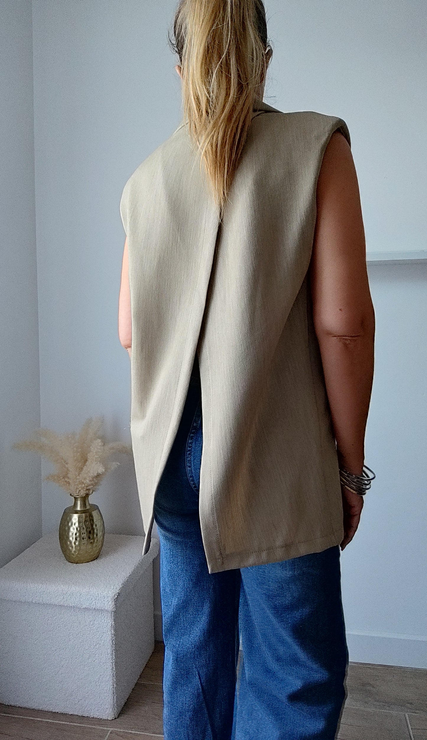 Blazer Giovanni sans manche taupe