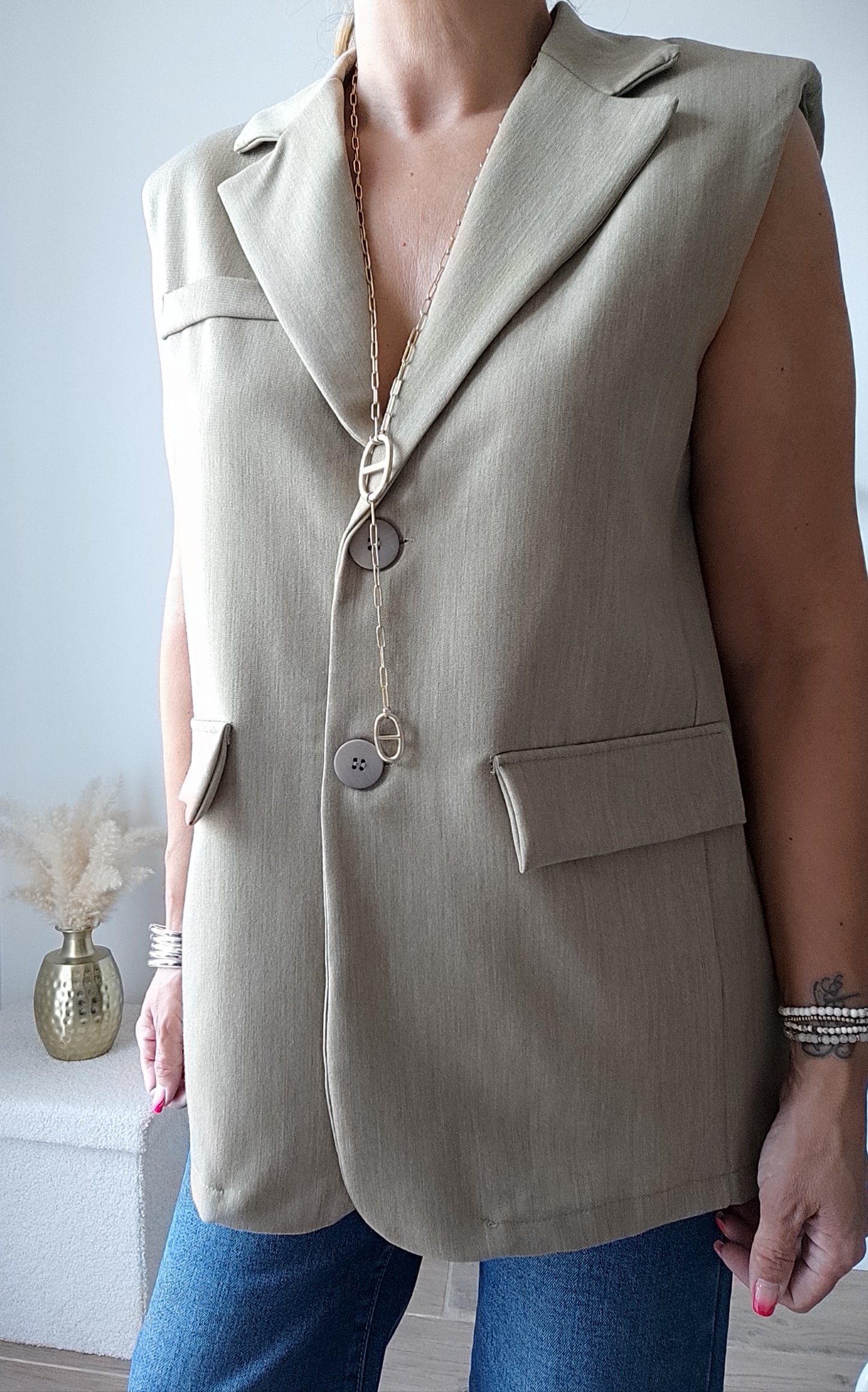 Blazer Giovanni sans manche taupe