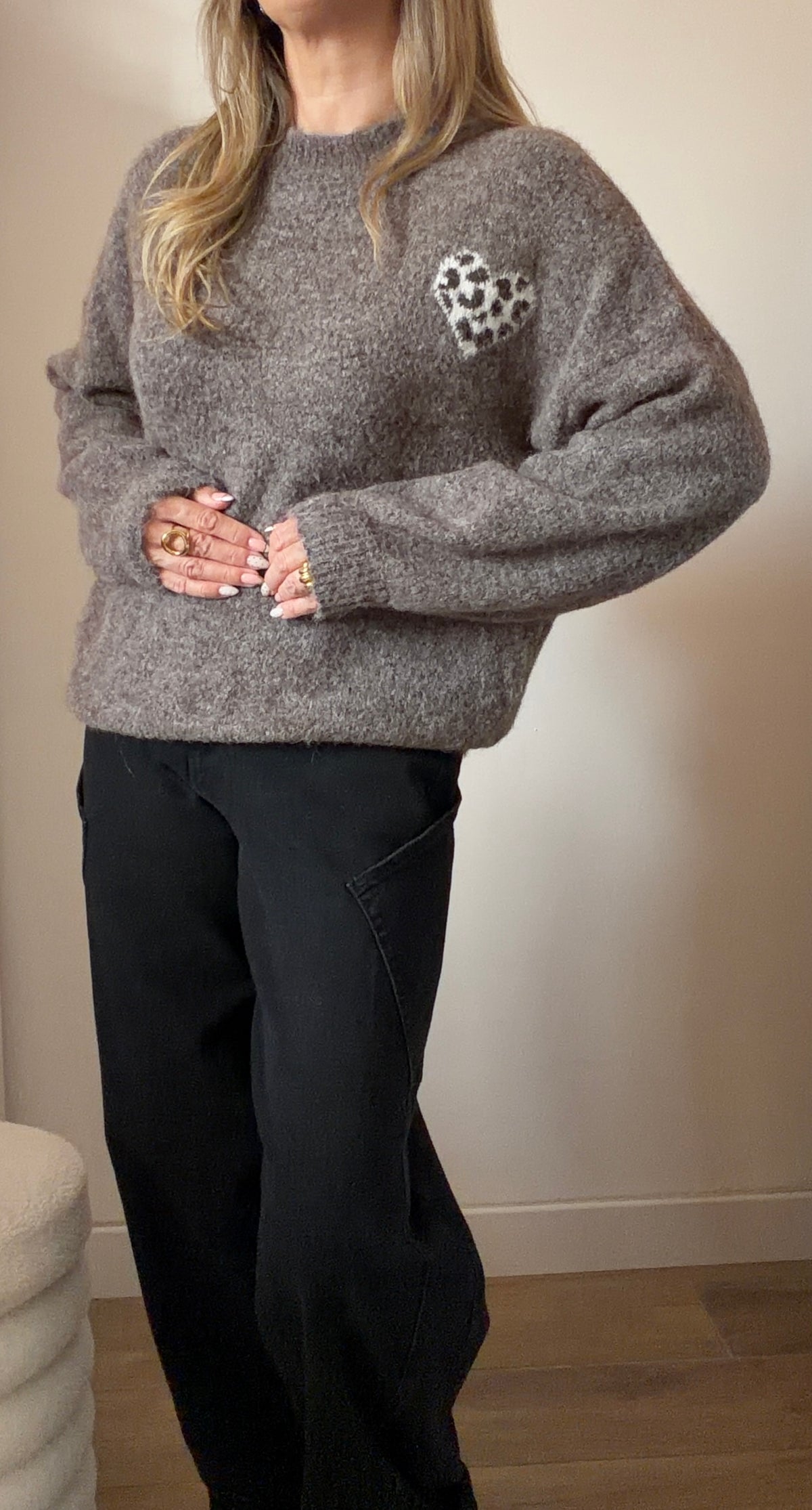 PULL CŒUR MARRON CLAIR