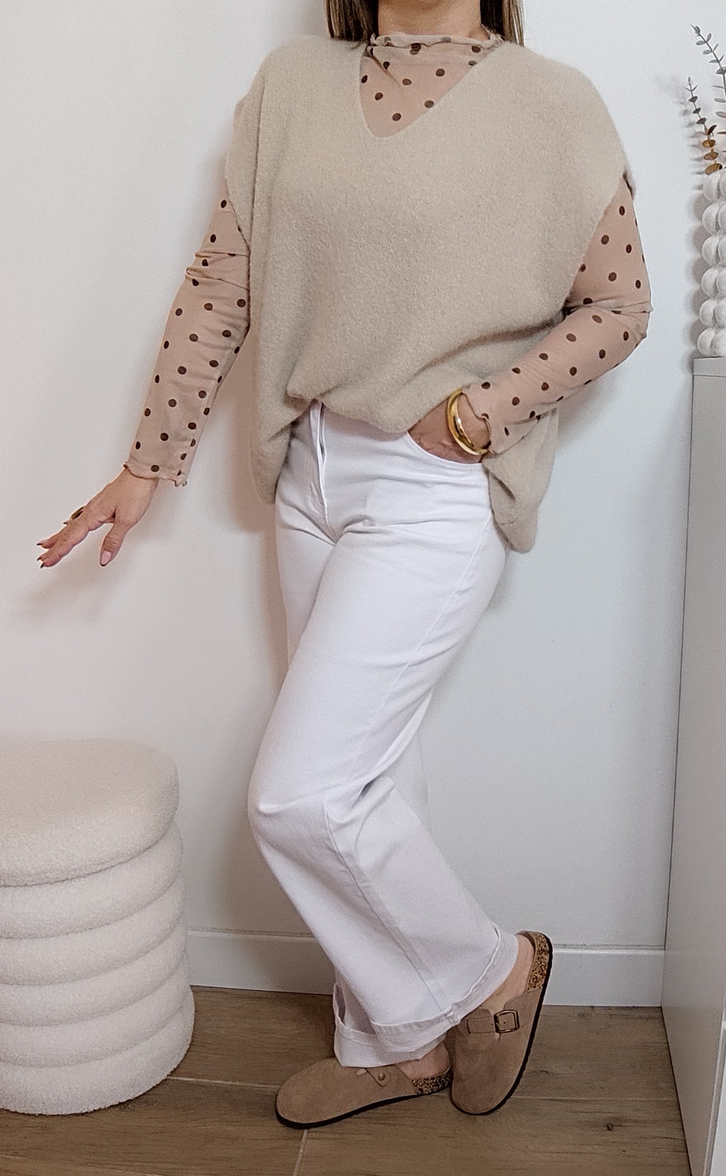 HAUT À POIS BEIGE/CHOCO