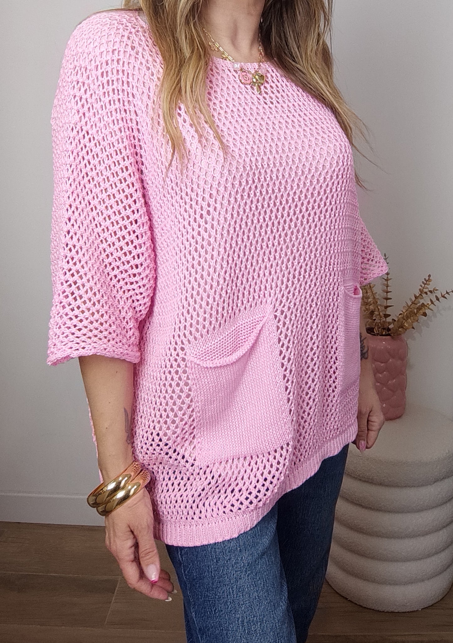 HAUT EN CROCHET ROSE