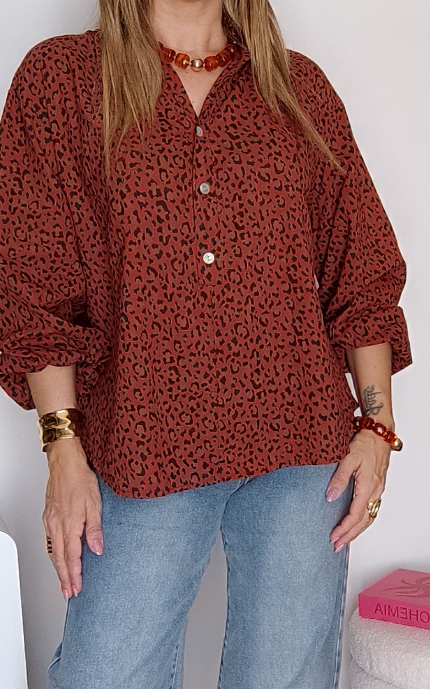 BLOUSE LÉOPARD TERRACOTTA