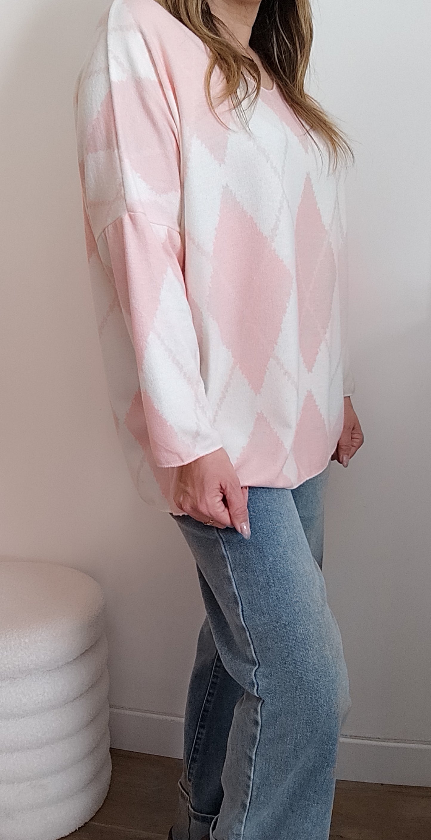 PULL JACQUARD ROSE CORAIL