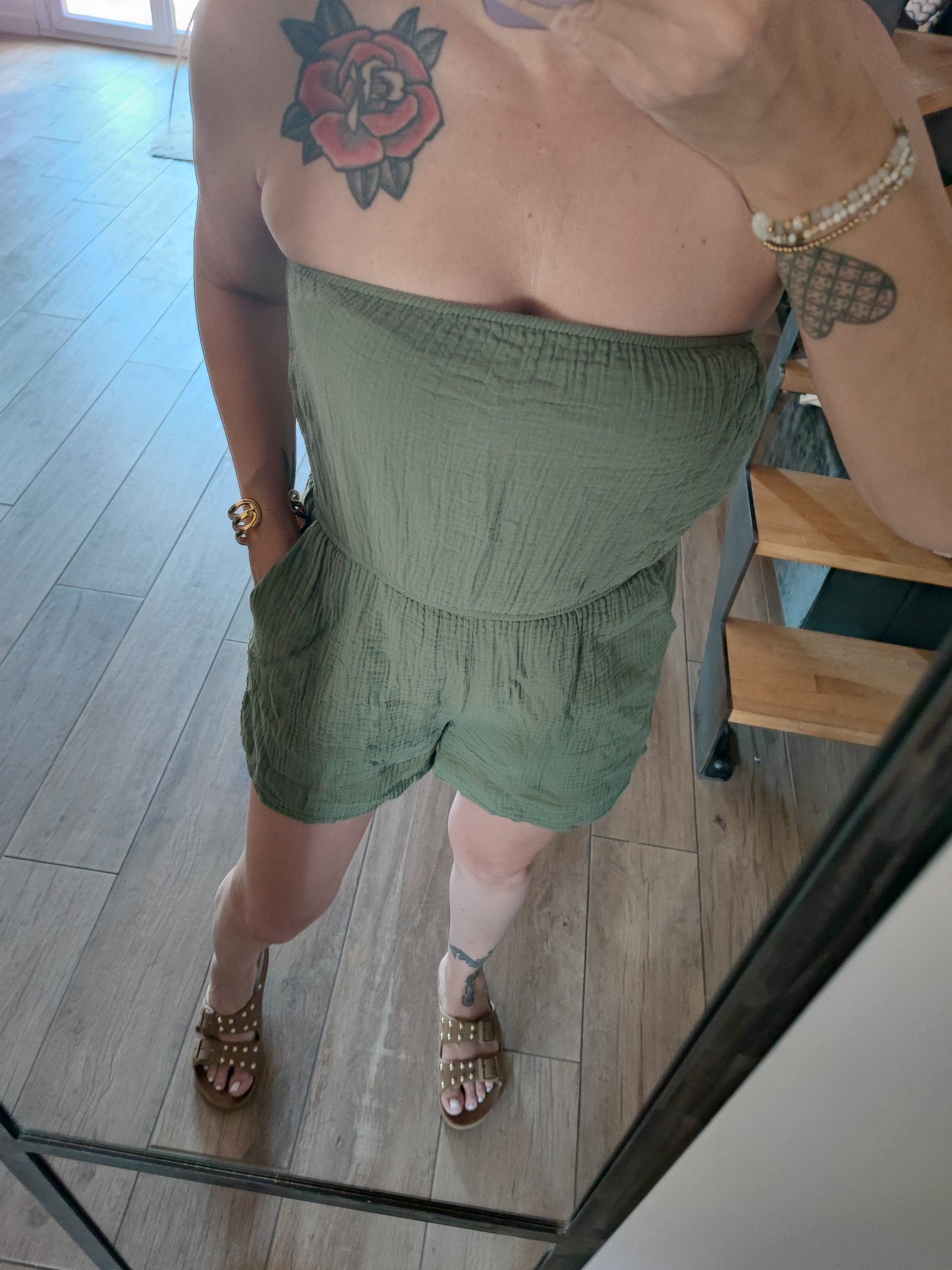 Combishort bustier kaki