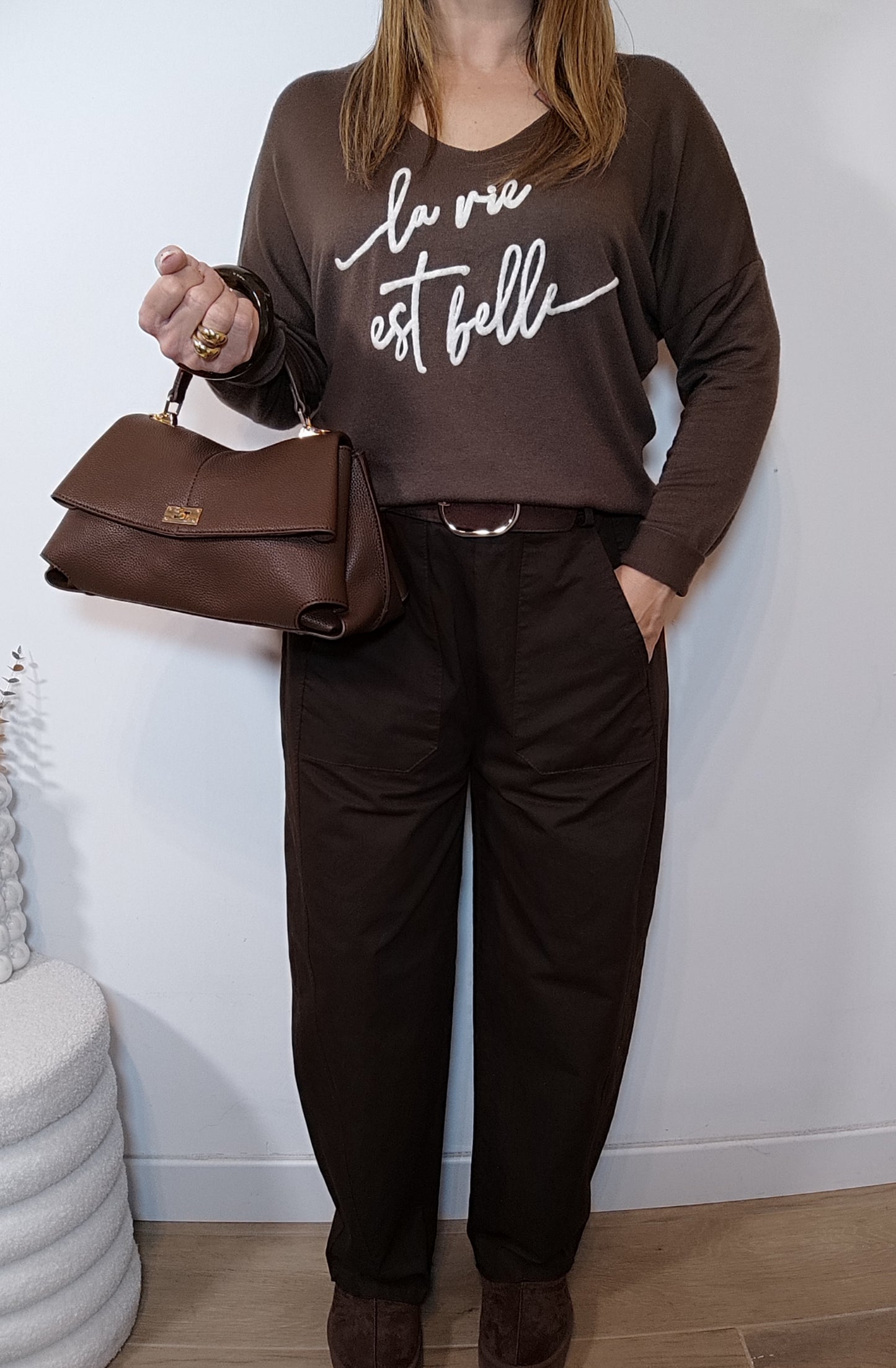 PULL "LA VIE EST BELLE" CHOCO