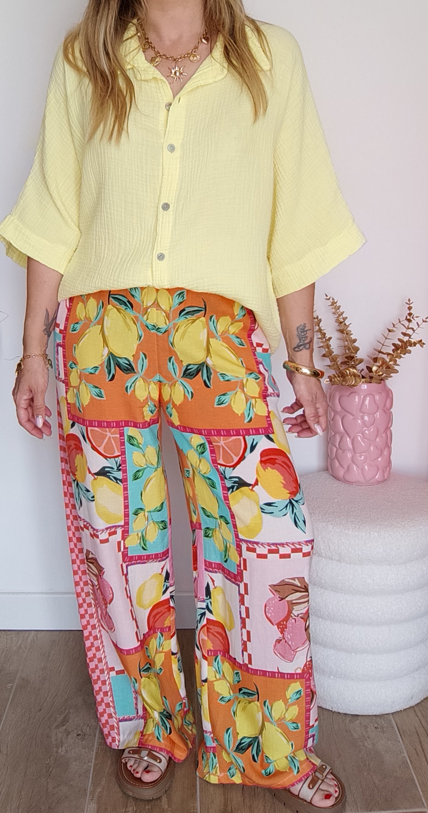 CHEMISE GAZE DE COTON JAUNE