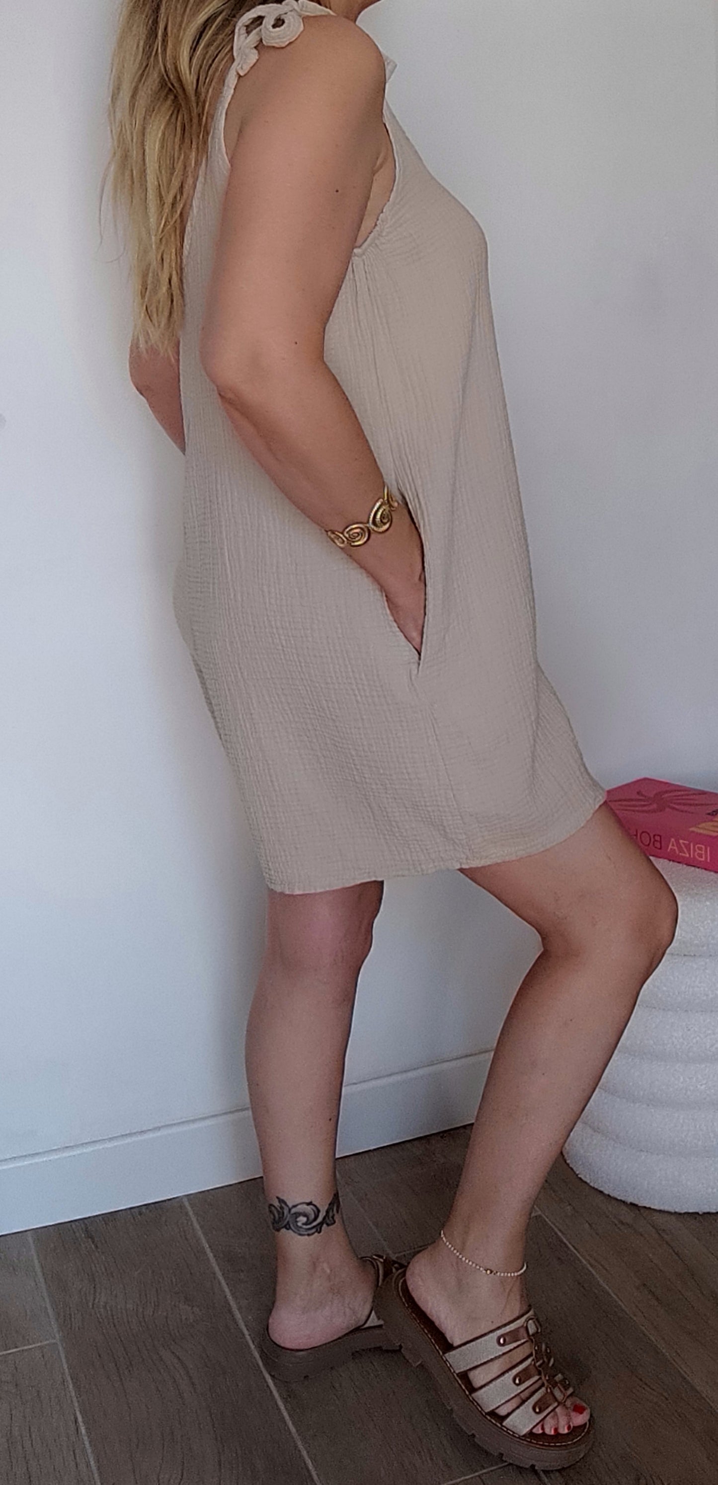 COMBISHORT GAZE DE COTON BEIGE