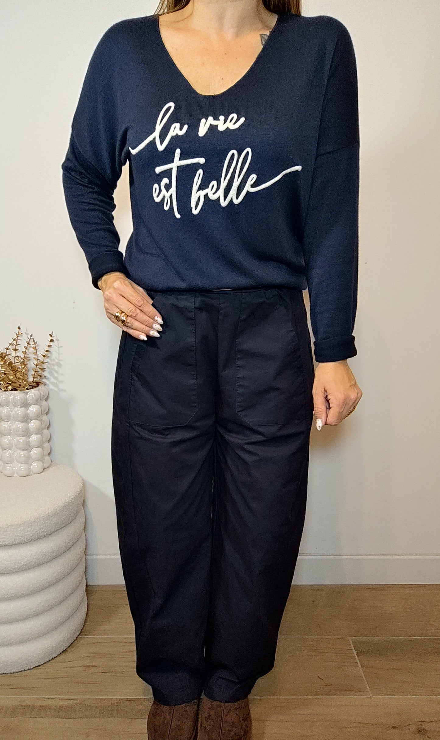 PULL "LA VIE EST BELLE" MARINE