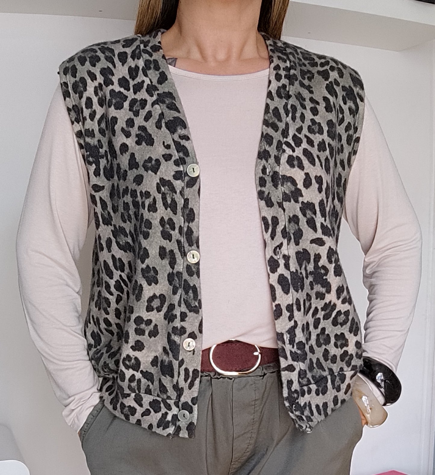 GILET JAMES LÉOPARD KAKI