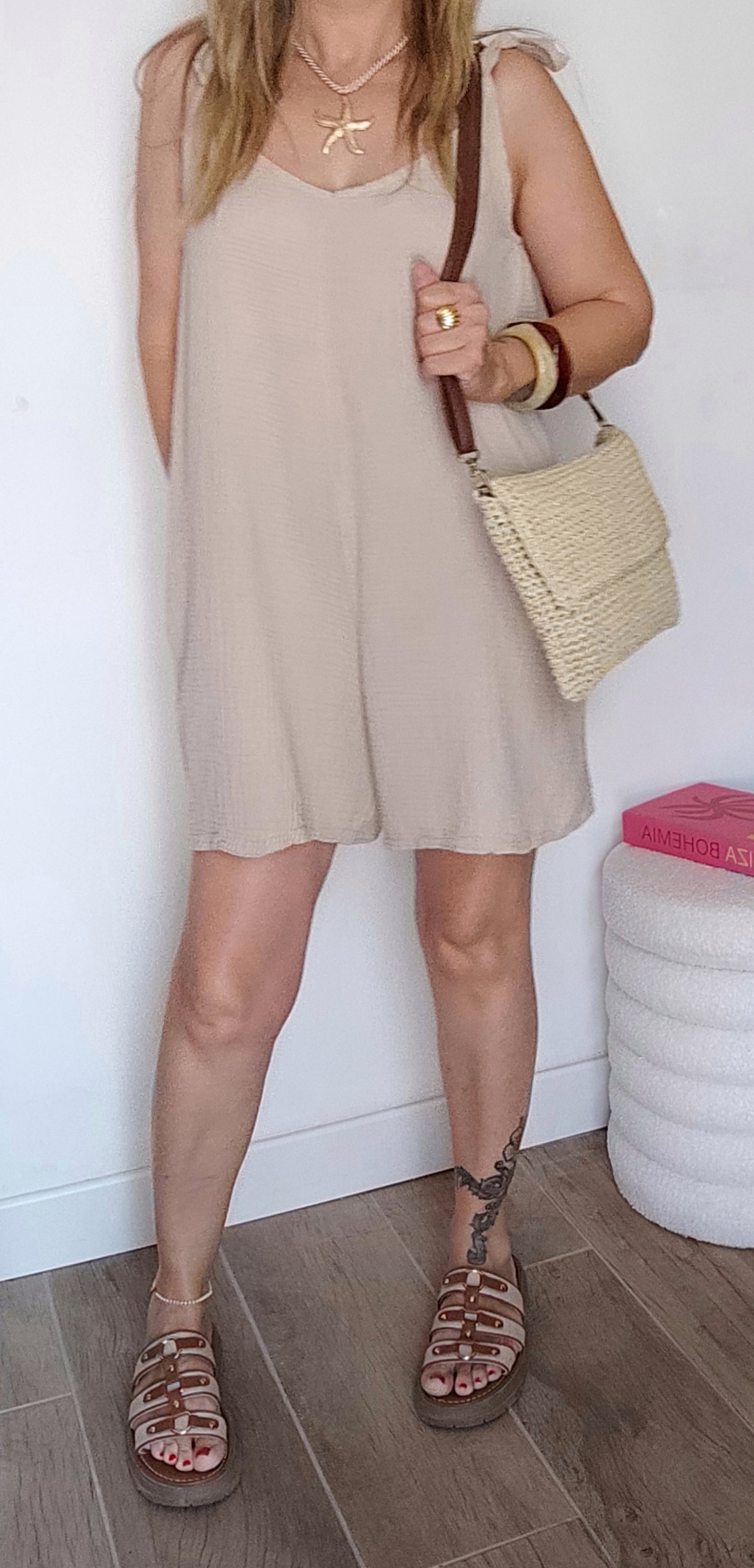 COMBISHORT GAZE DE COTON BEIGE
