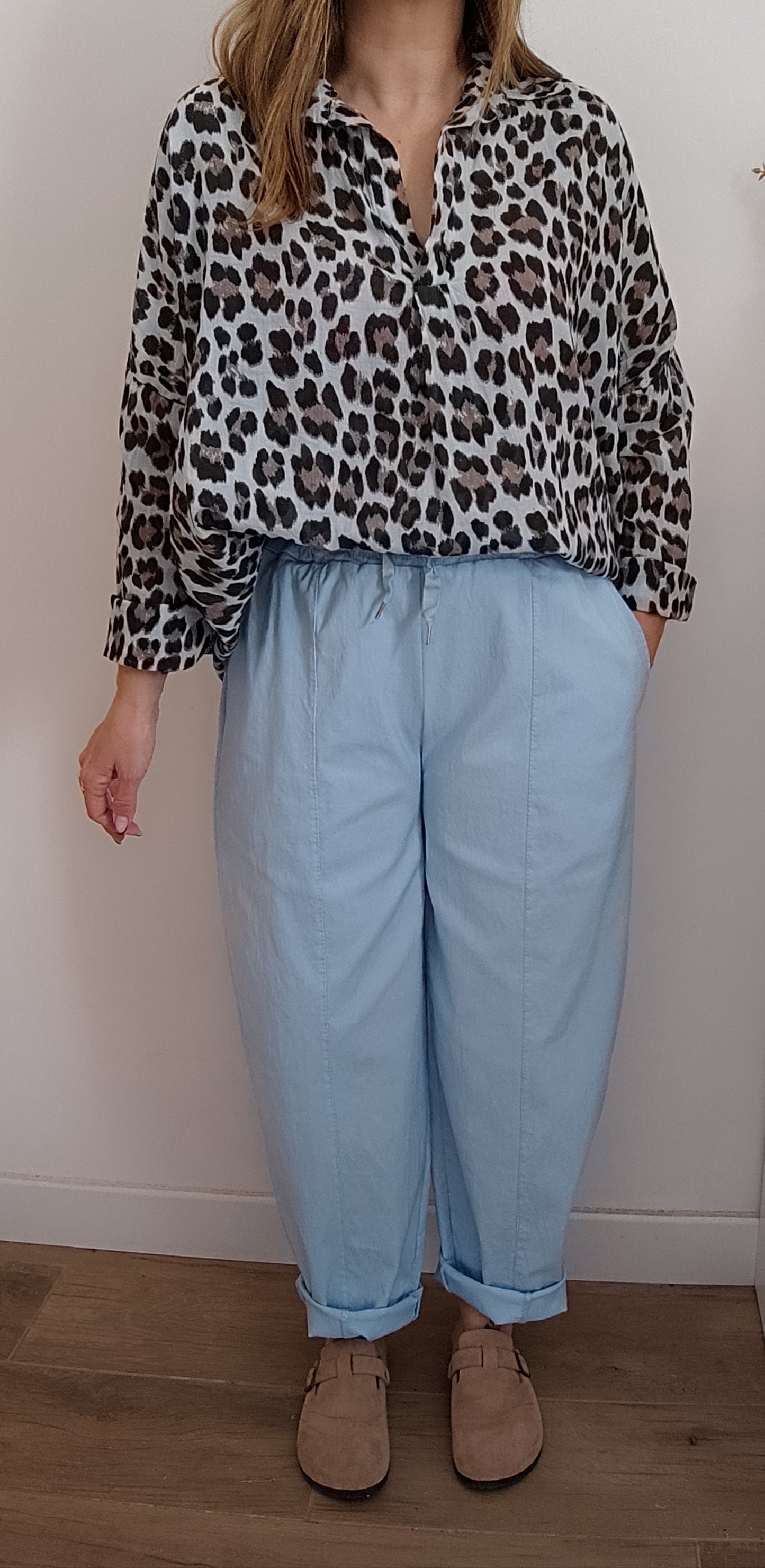 PANTALON BARREL BLEU CLAIR