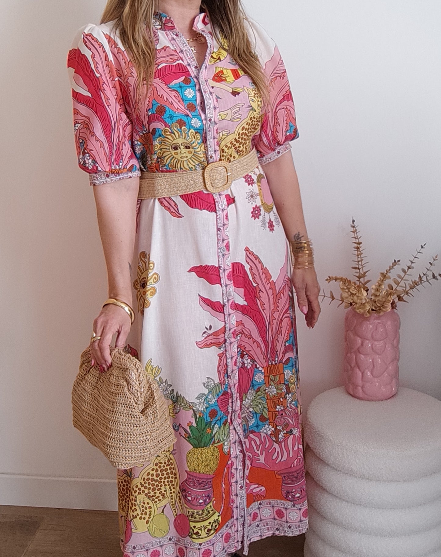 ROBE PALOMA ROSE AVEC CEINTURE