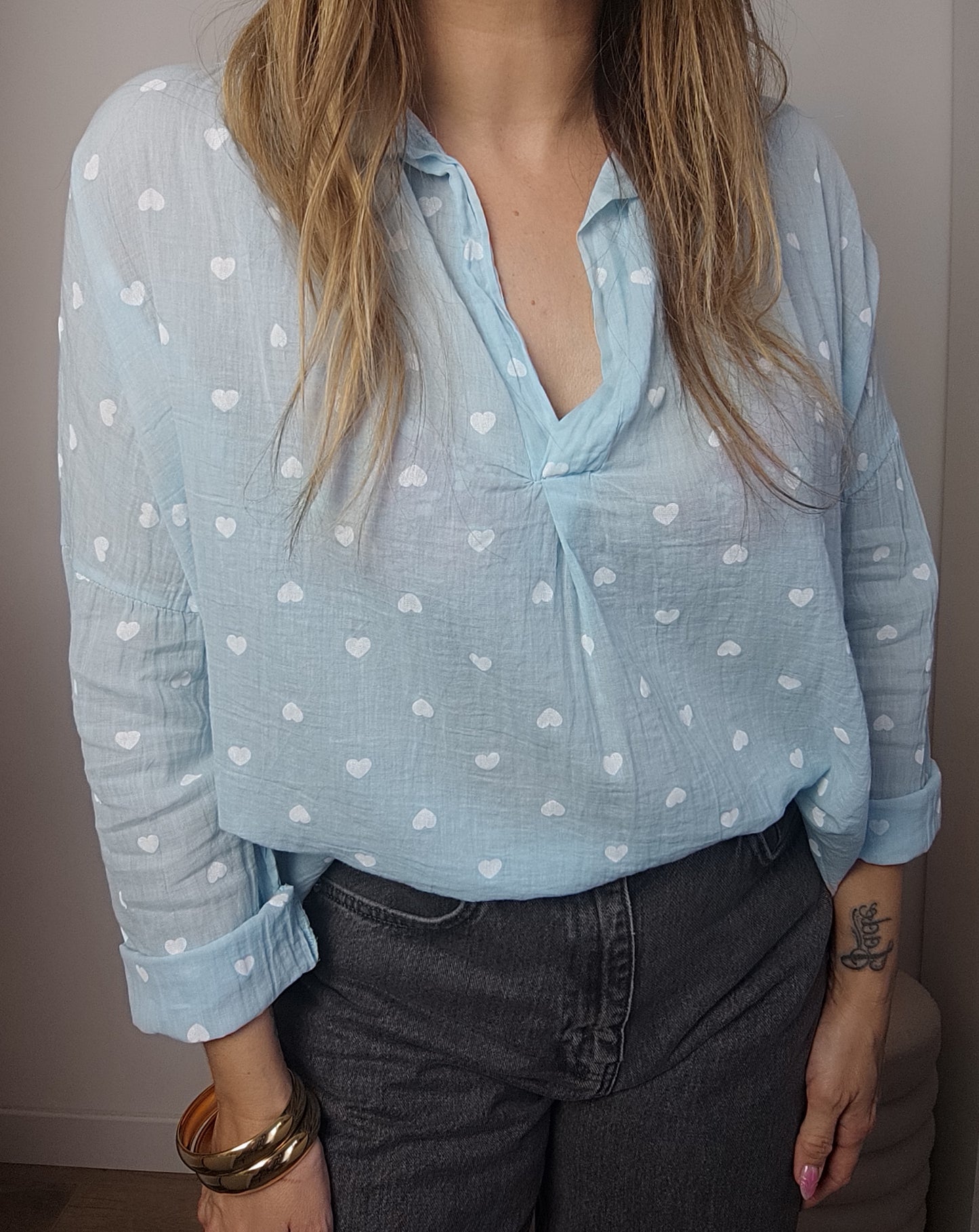 BLOUSE COEURS BLEUE