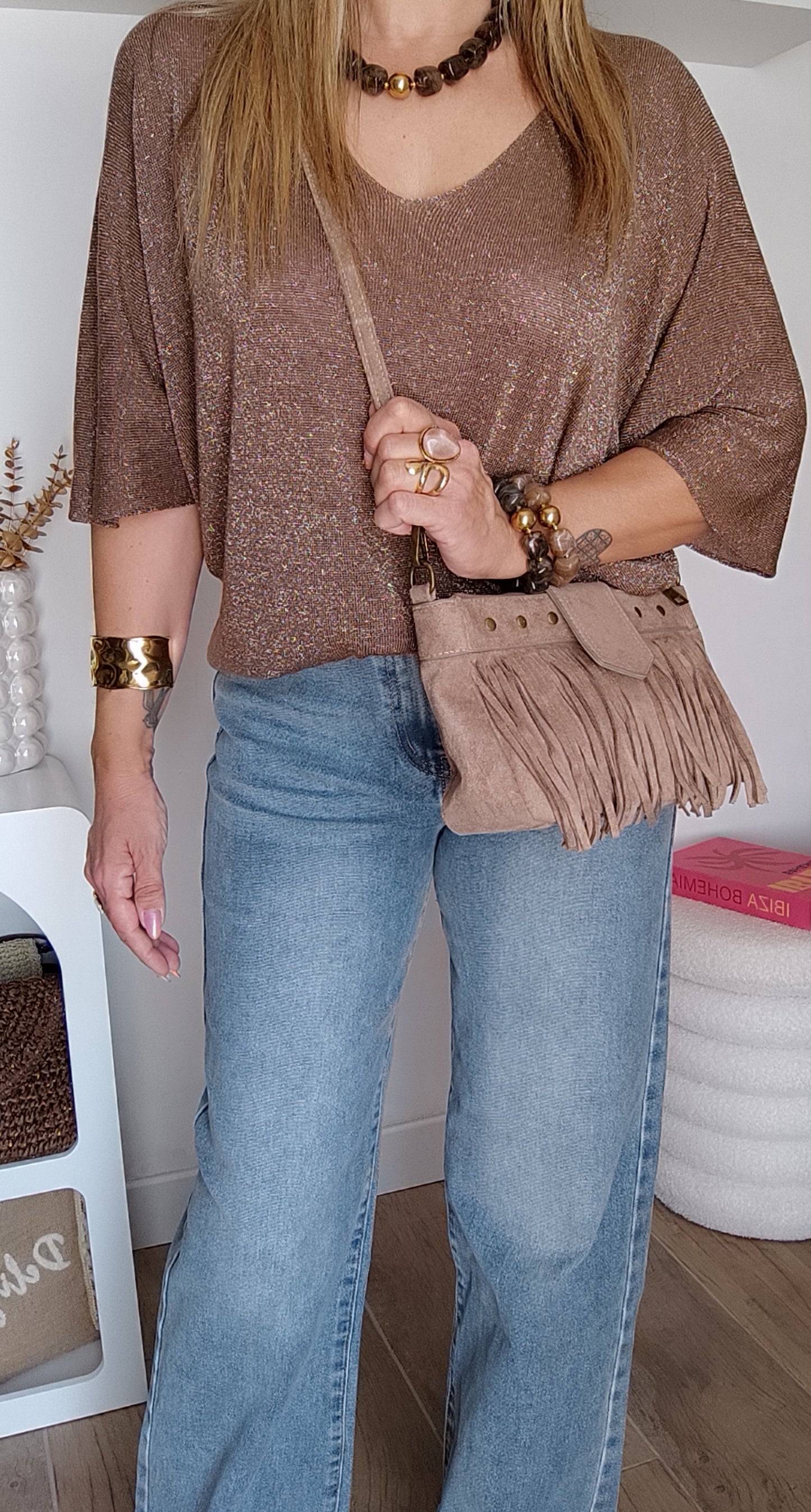 HAUT ROMY TAUPE PAILLETÉ