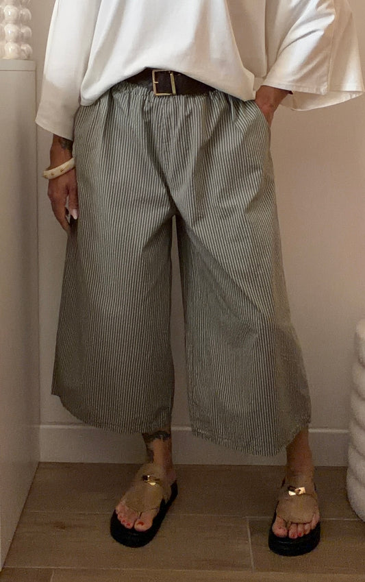 PANTALON RAYÉ 7/8eme KAKI