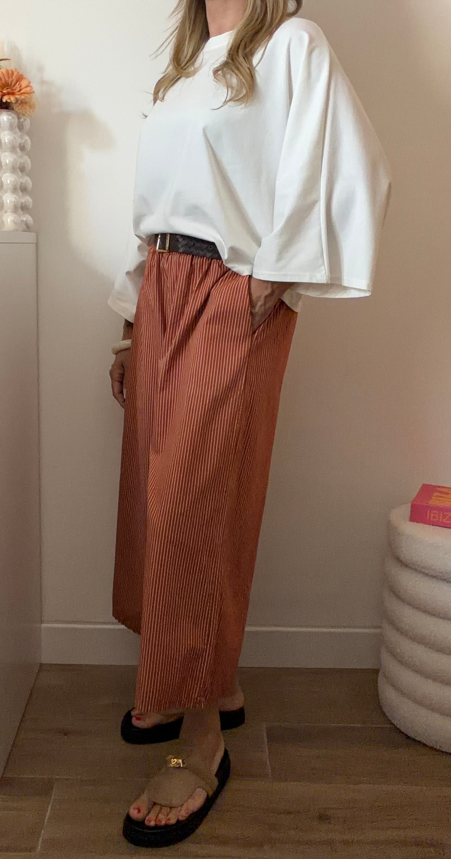 PANTALON RAYÉ 7/8eme TERRACOTTA