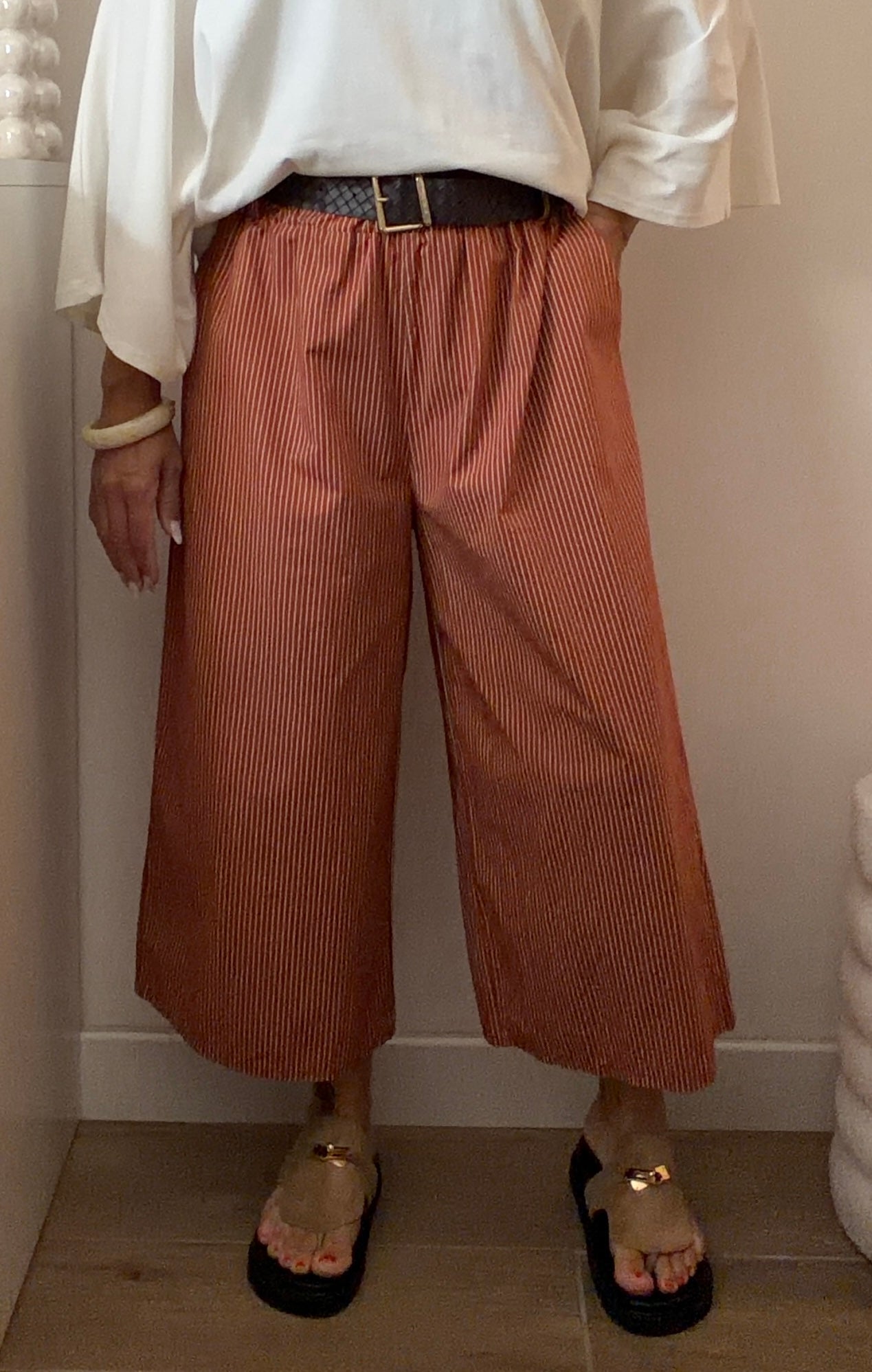 PANTALON RAYÉ 7/8eme TERRACOTTA