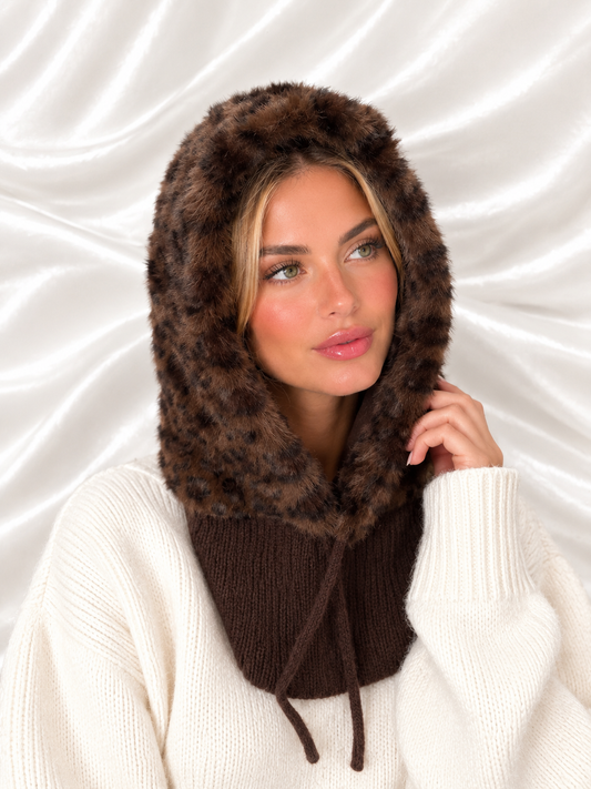 CAGOULE FOURRURE LÉOPARD CHOCO