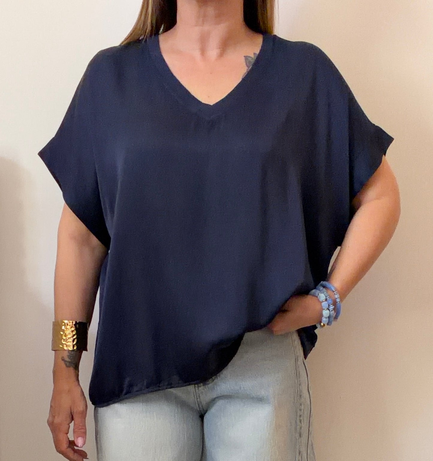 BLOUSE SOIE BLEU MARINE