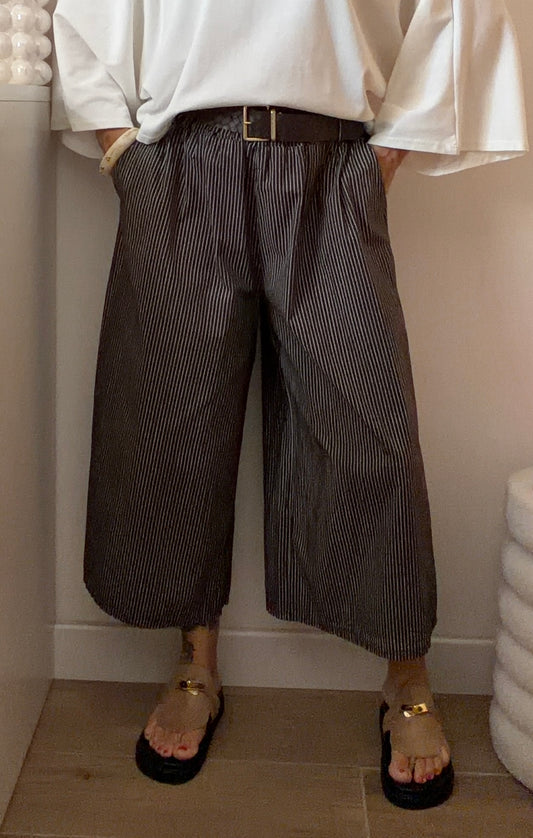 PANTALON RAYÉ 7/8eme CHOCO
