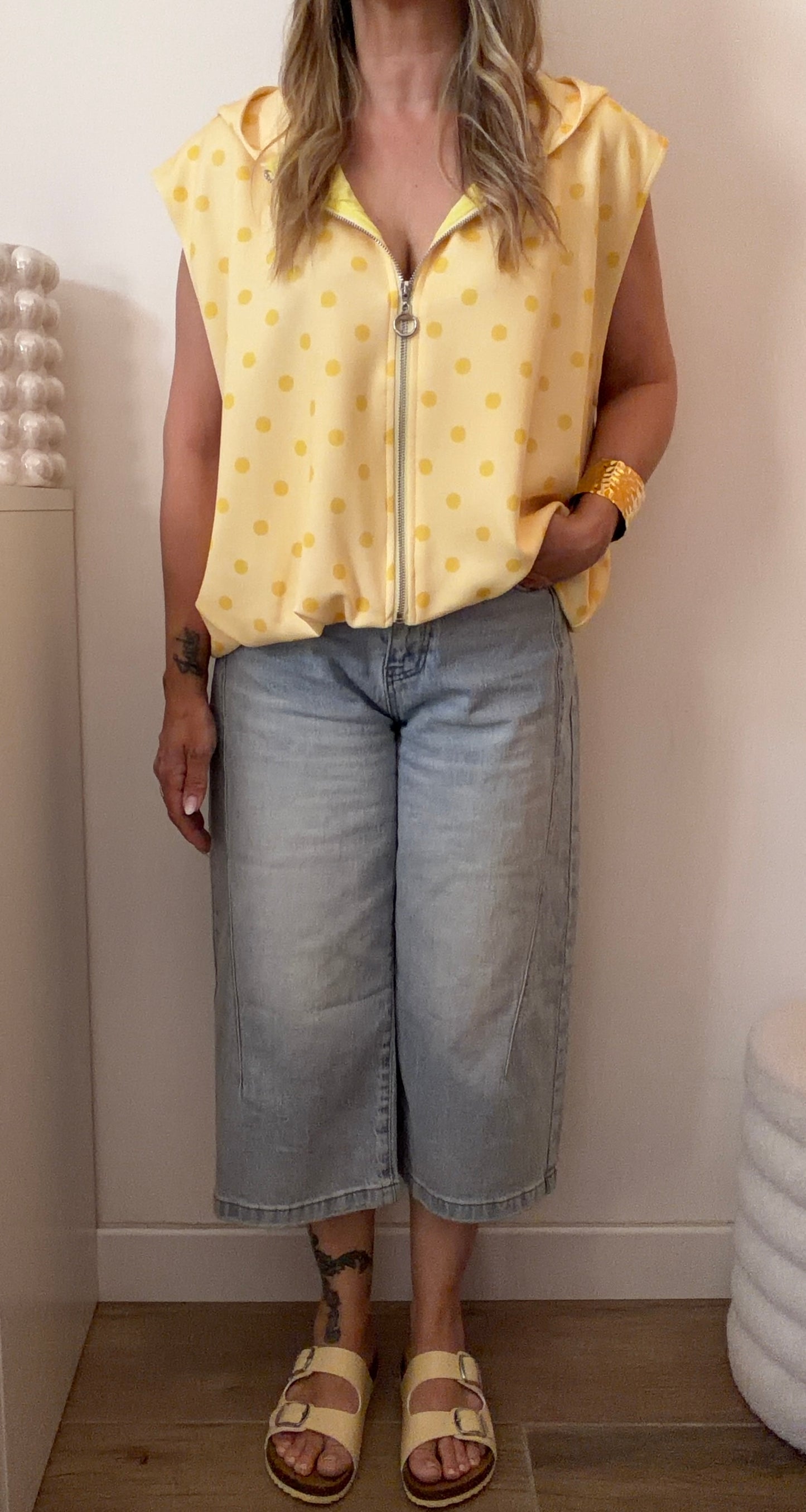 DÉBARDEUR VESTE POIS JAUNE
