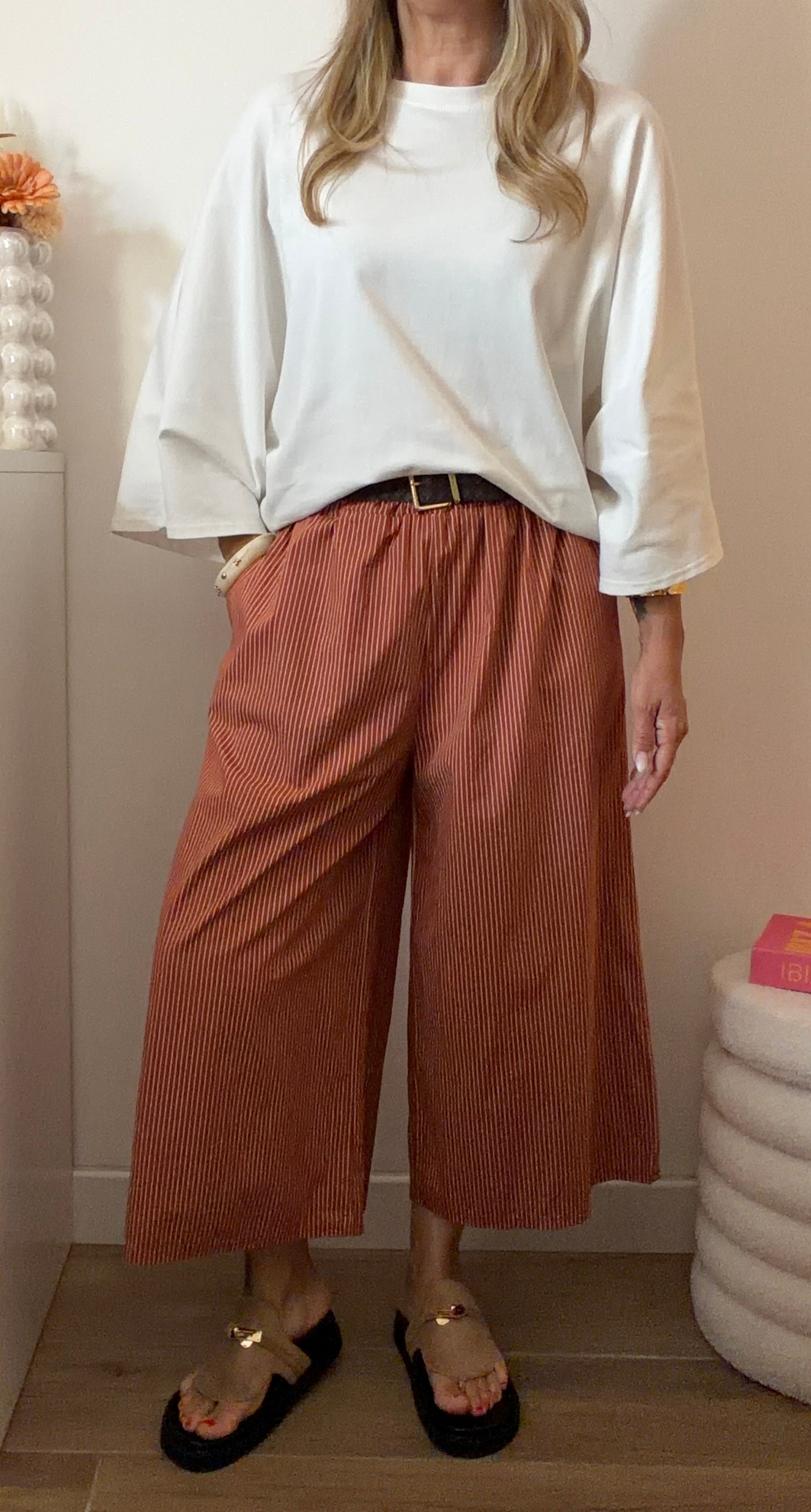 PANTALON RAYÉ 7/8eme TERRACOTTA