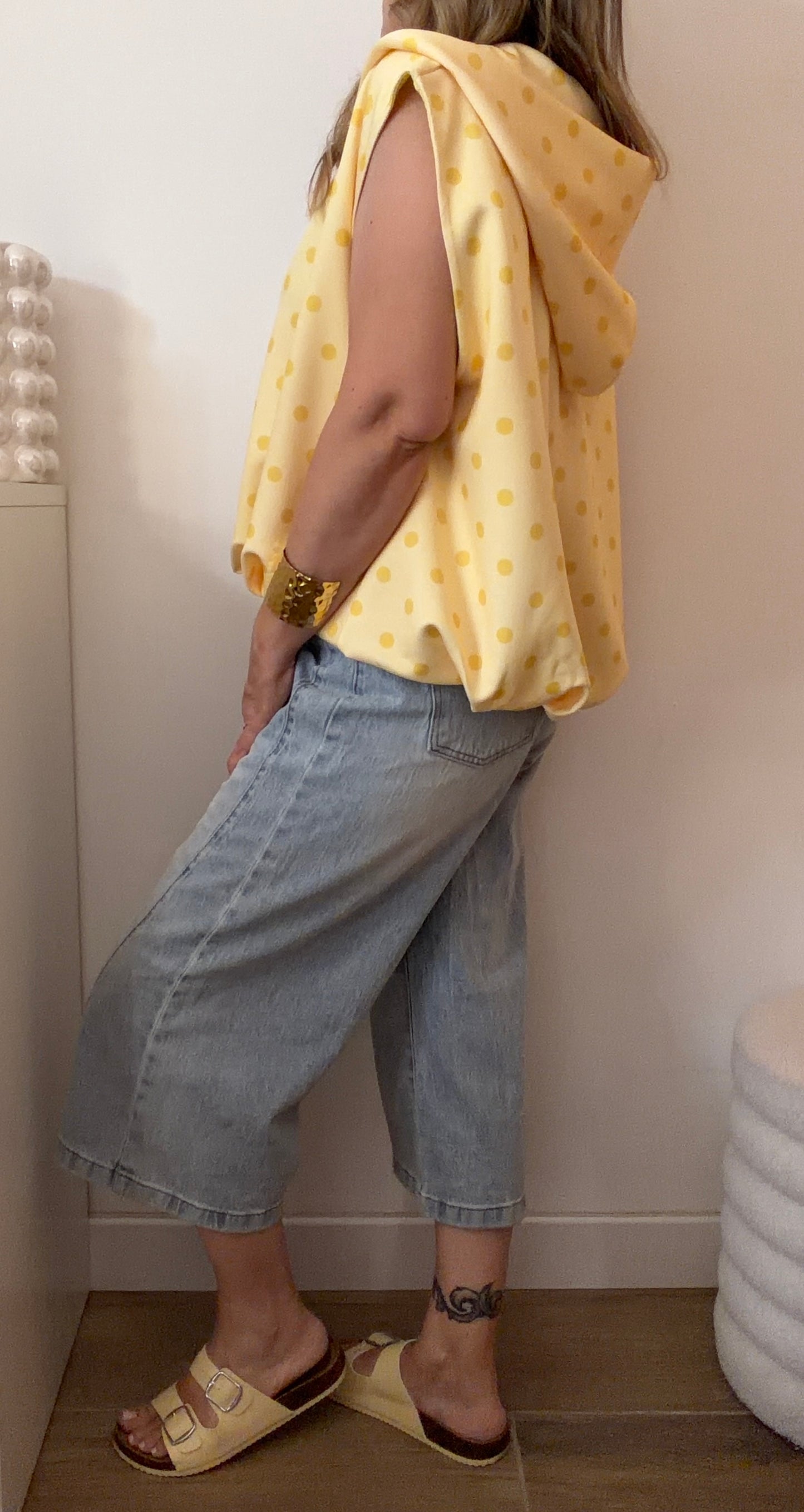 DÉBARDEUR VESTE POIS JAUNE