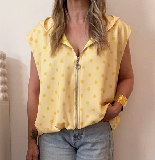 DÉBARDEUR VESTE POIS JAUNE