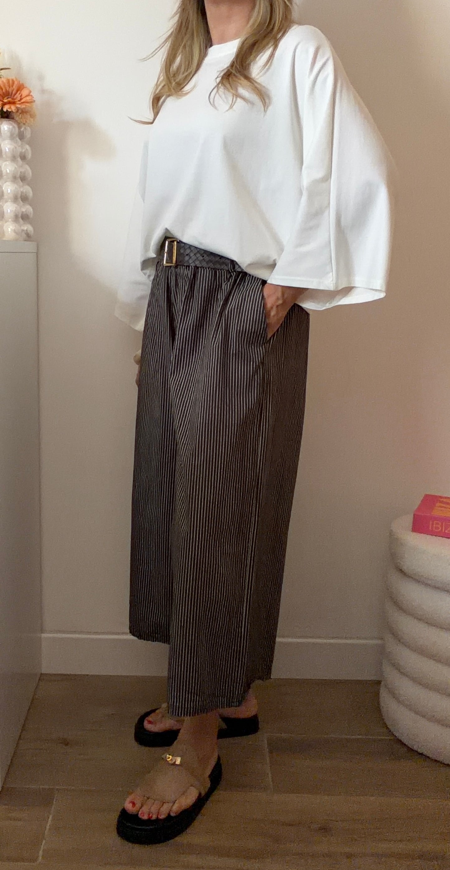 PANTALON RAYÉ 7/8eme CHOCO
