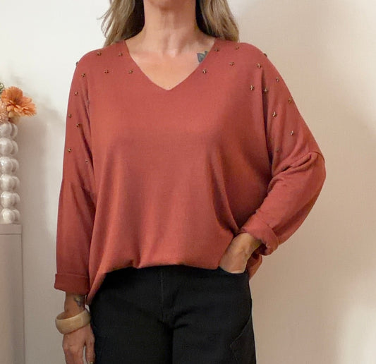 PULL ÉTOILES TERRACOTTA