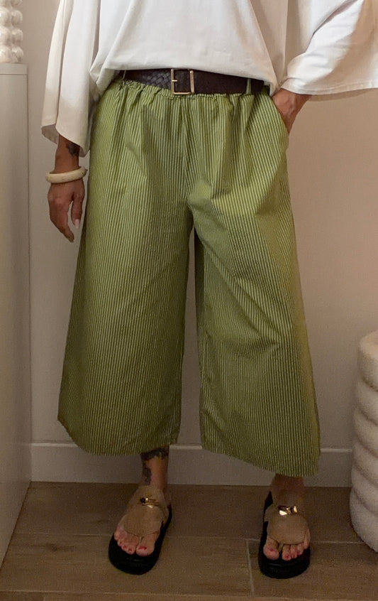 PANTALON RAYÉ 7/8eme OLIVE