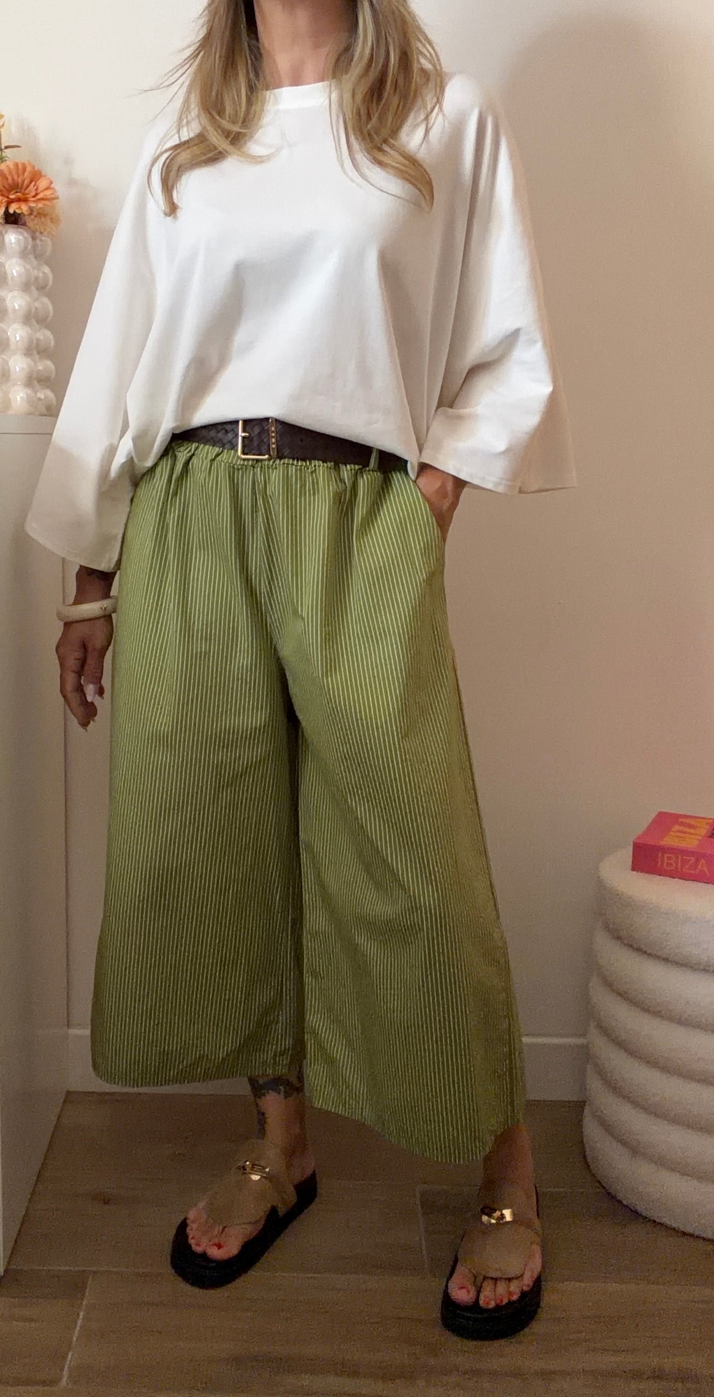 PANTALON RAYÉ 7/8eme OLIVE