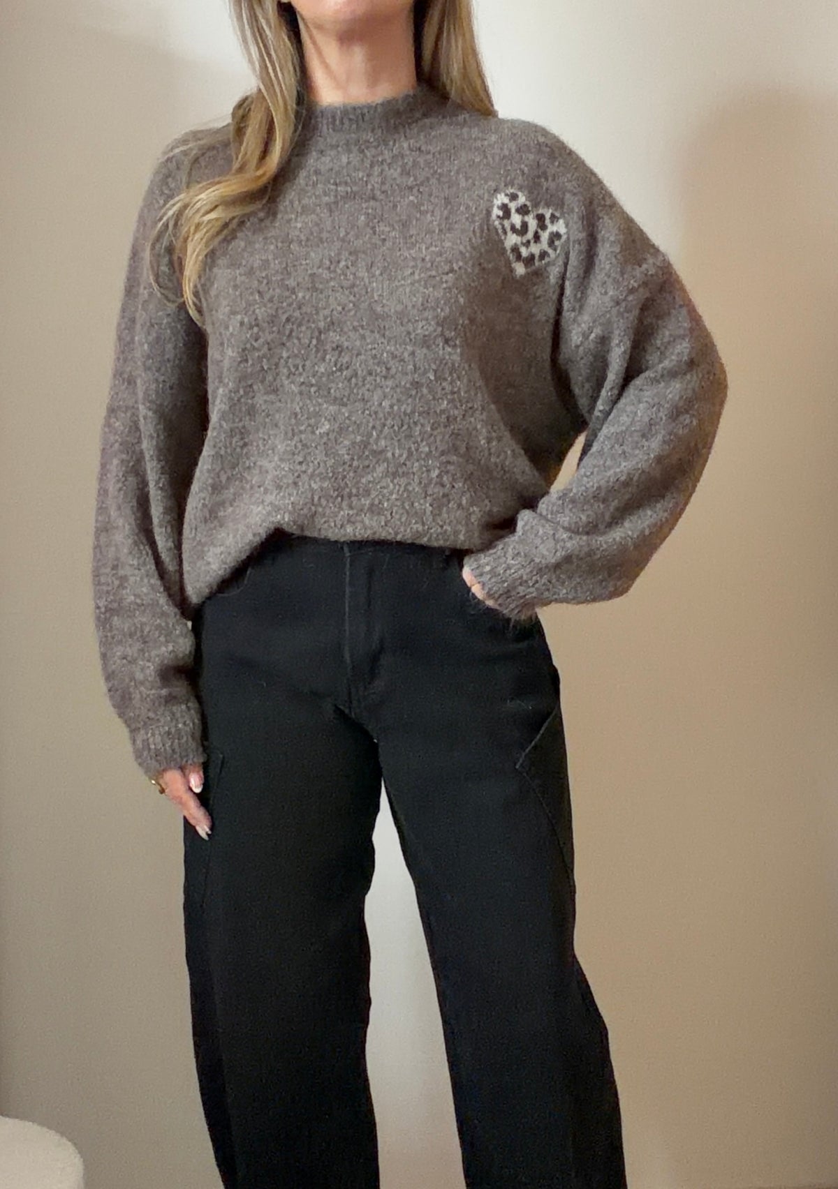 PULL CŒUR MARRON CLAIR