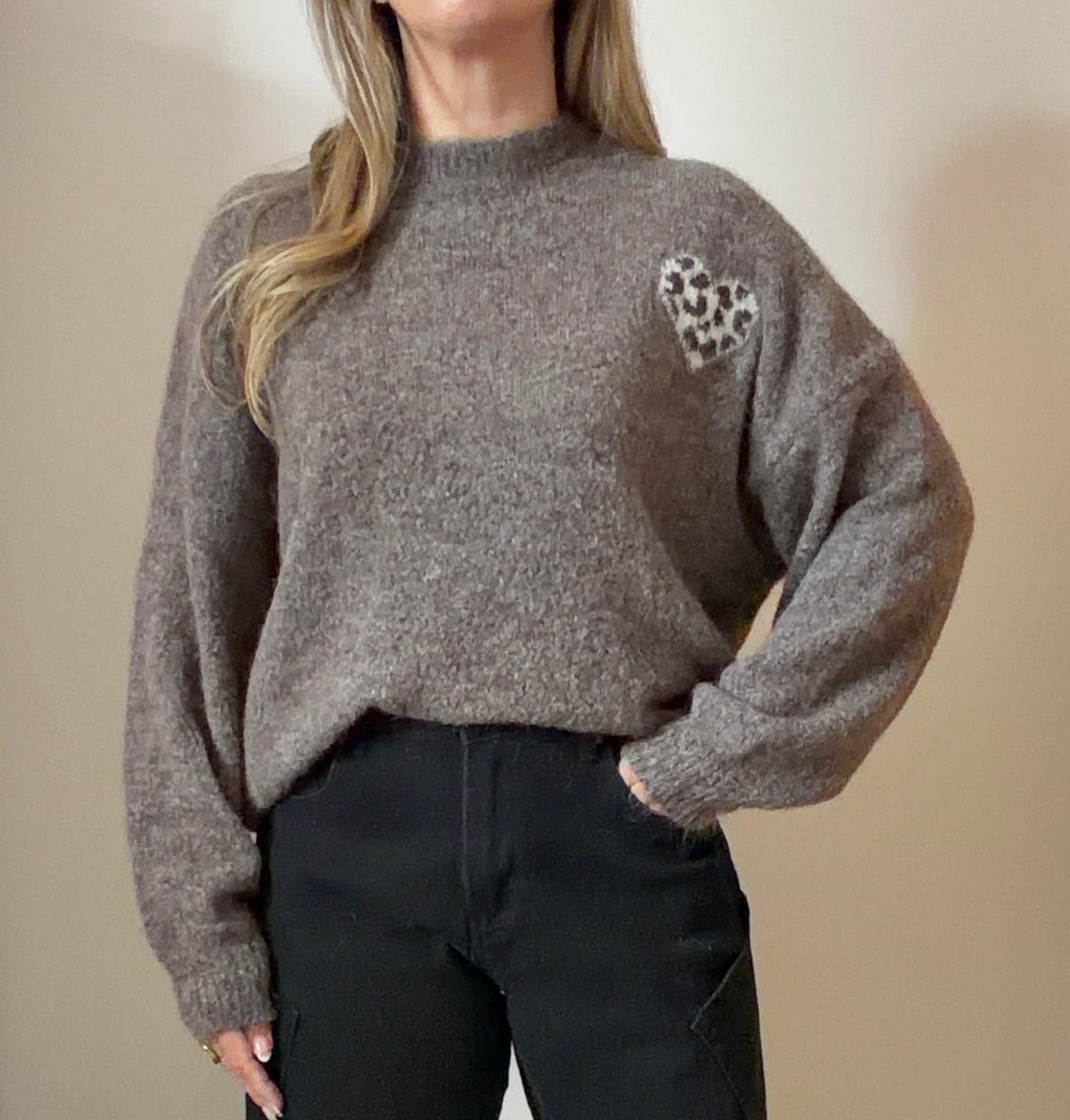 PULL CŒUR MARRON CLAIR