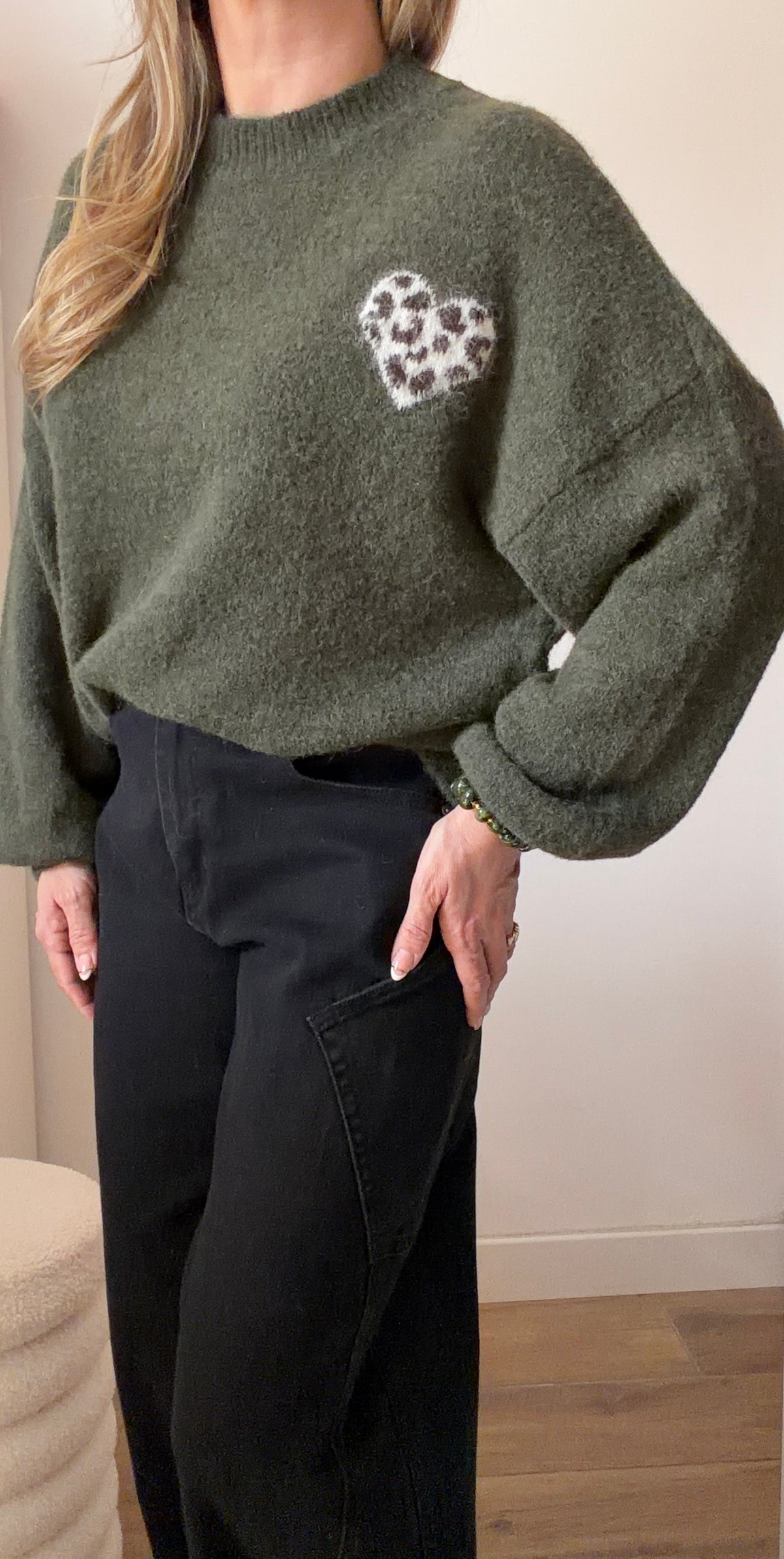 PULL CŒUR KAKI