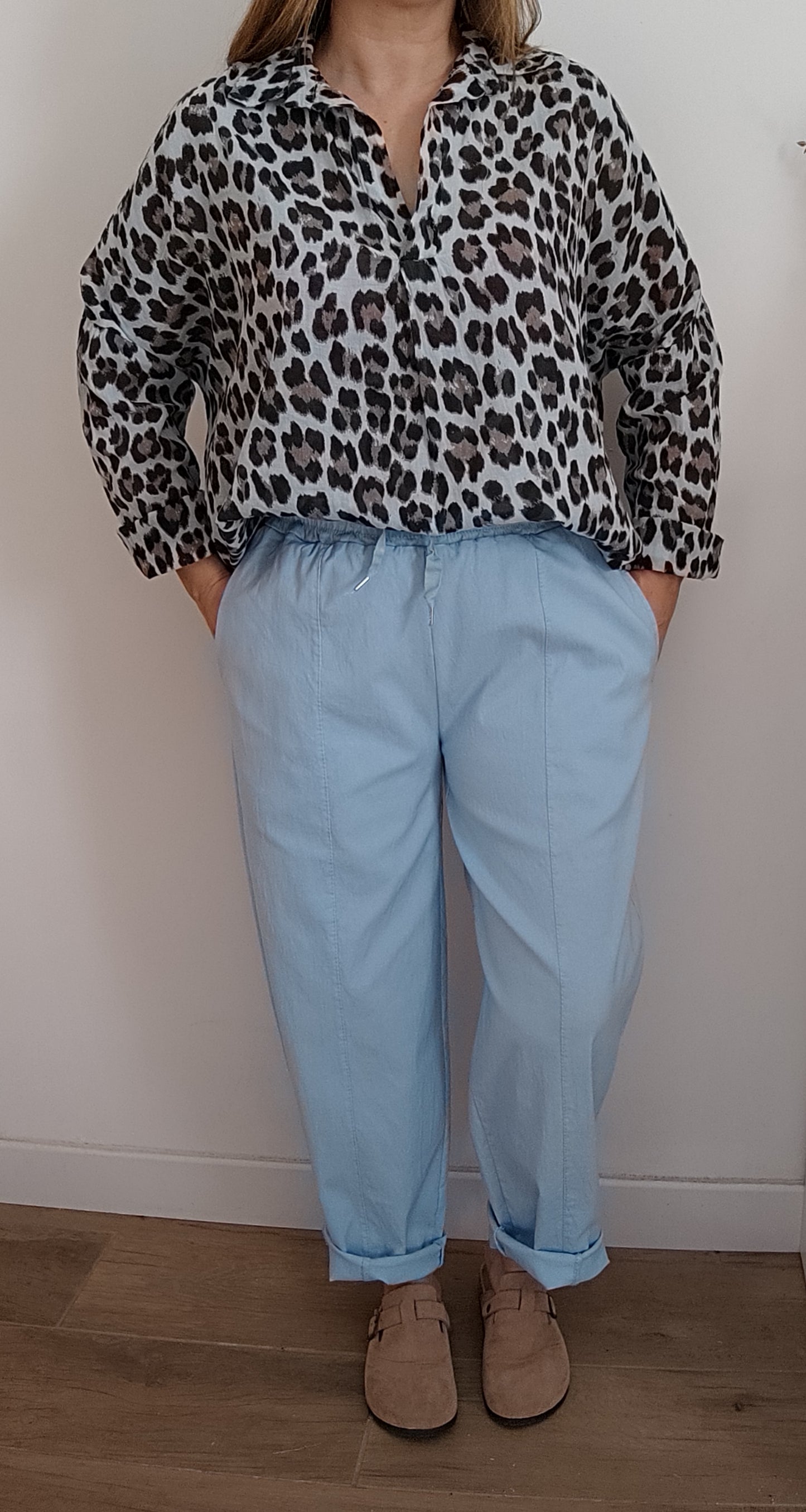 PANTALON BARREL BLEU CLAIR