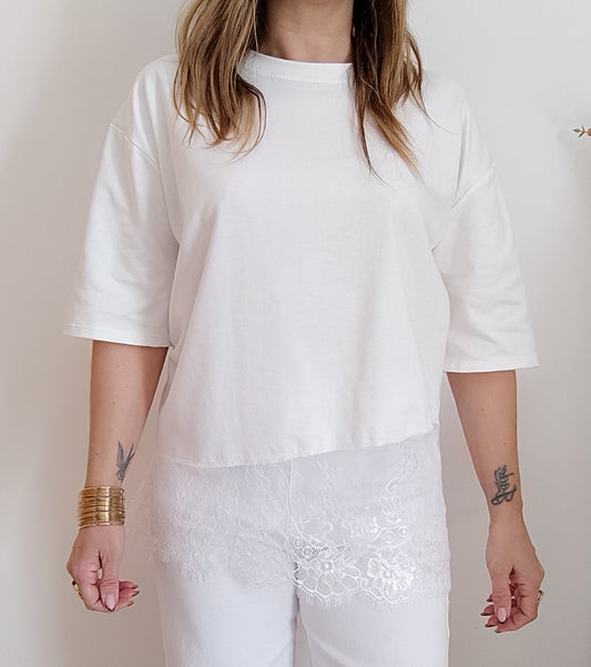 TEE-SHIRT DENTELLE BLANC