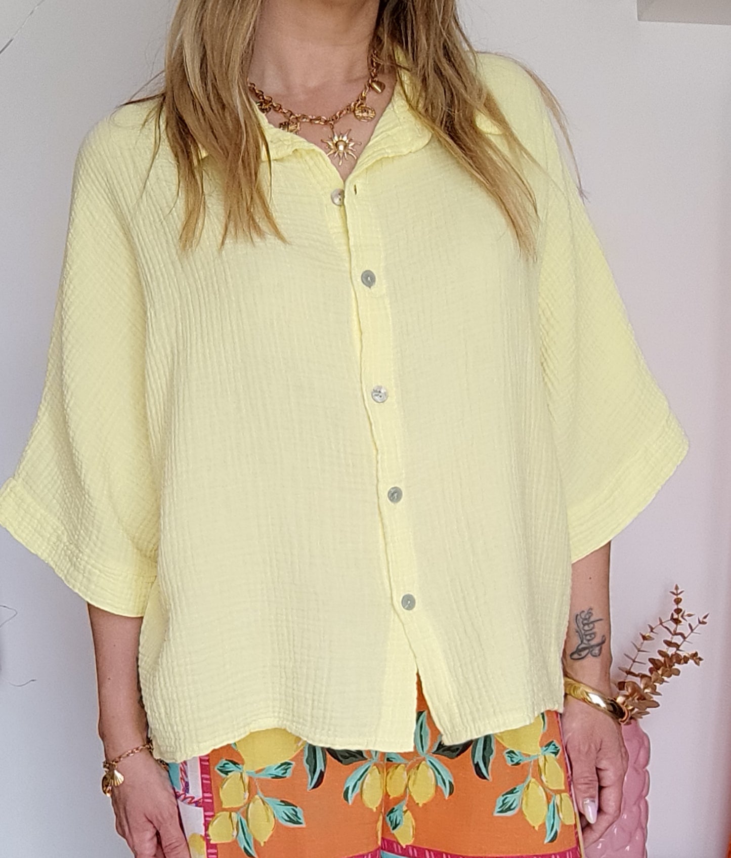 CHEMISE GAZE DE COTON JAUNE