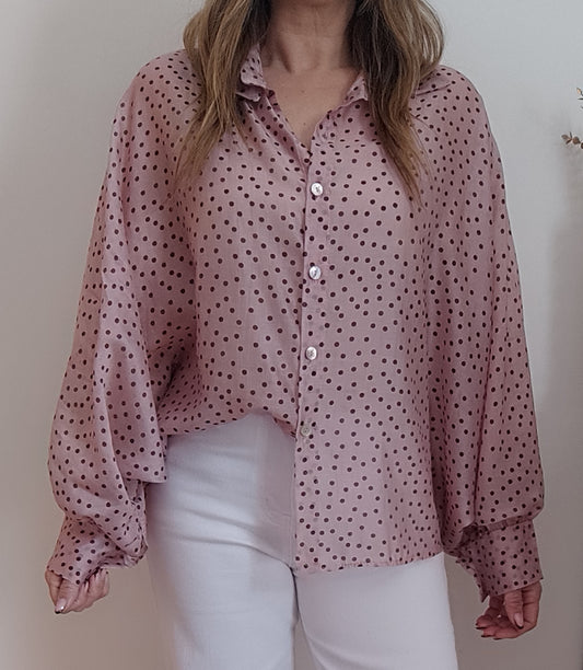 CHEMISE POIS ROSE CLAIR