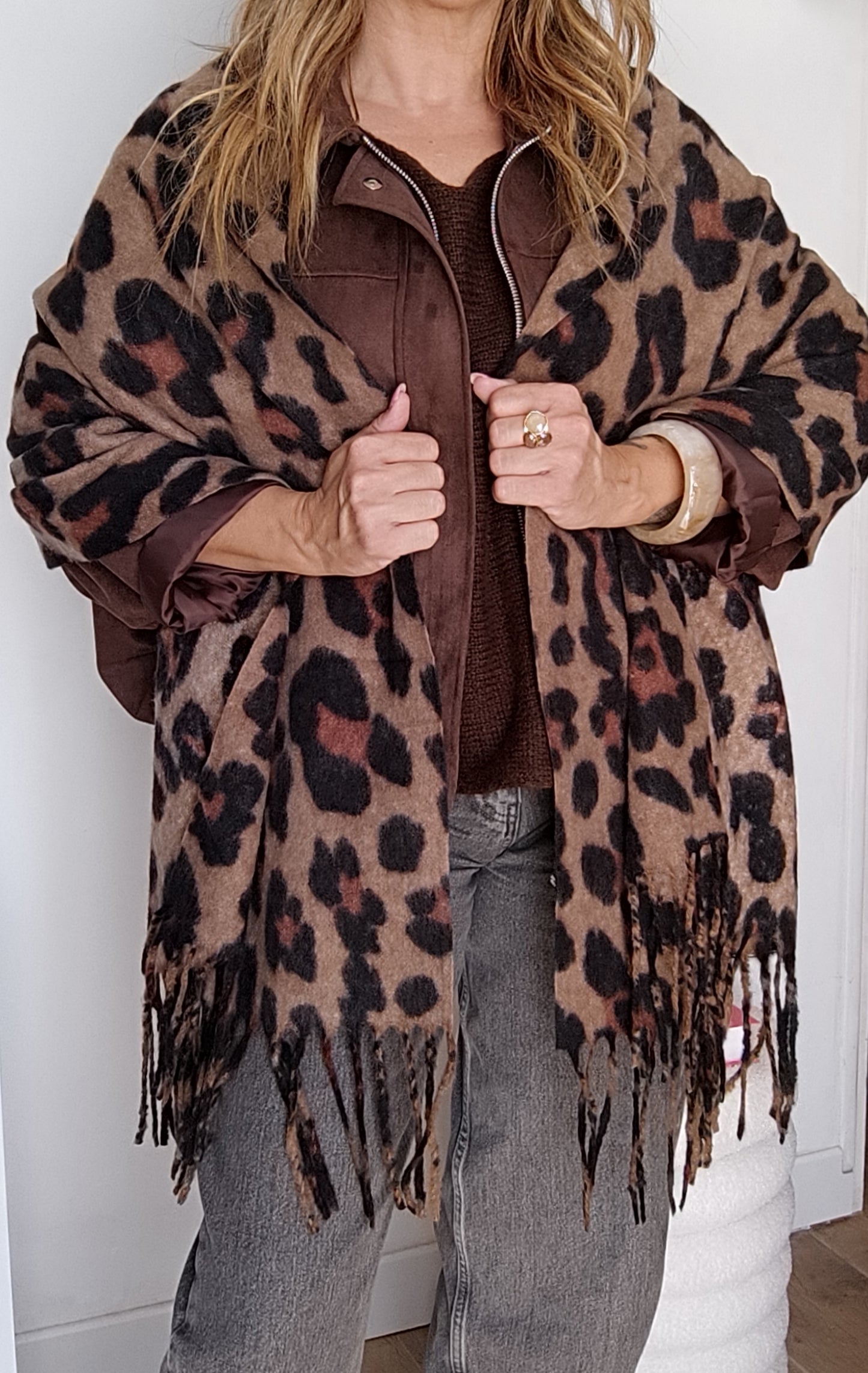 GRANDE ÉCHARPE LÉOPARD MARRON