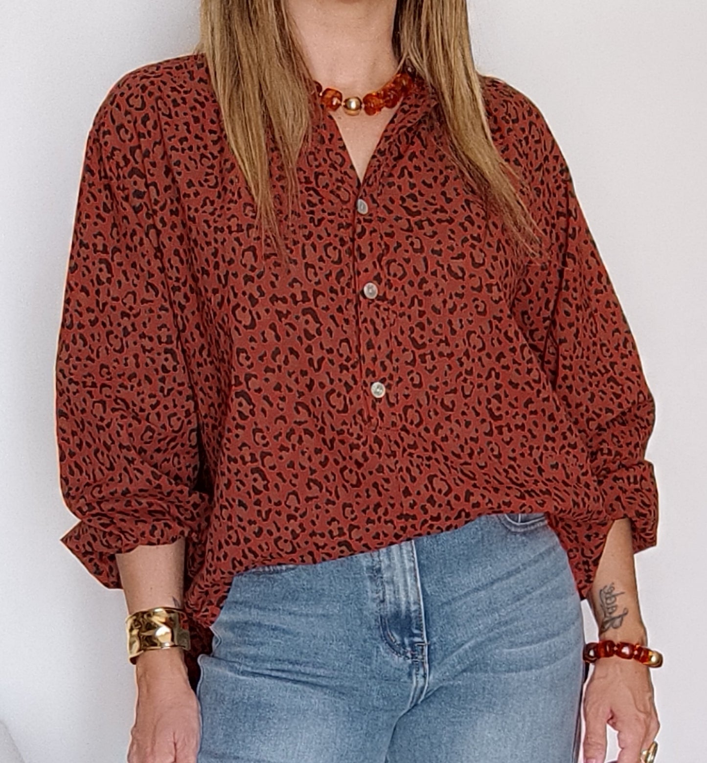 BLOUSE LÉOPARD TERRACOTTA