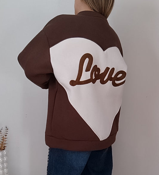 VESTE SWEAT " LOVE" CHOCO
