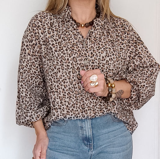 BLOUSE LÉOPARD TAUPE