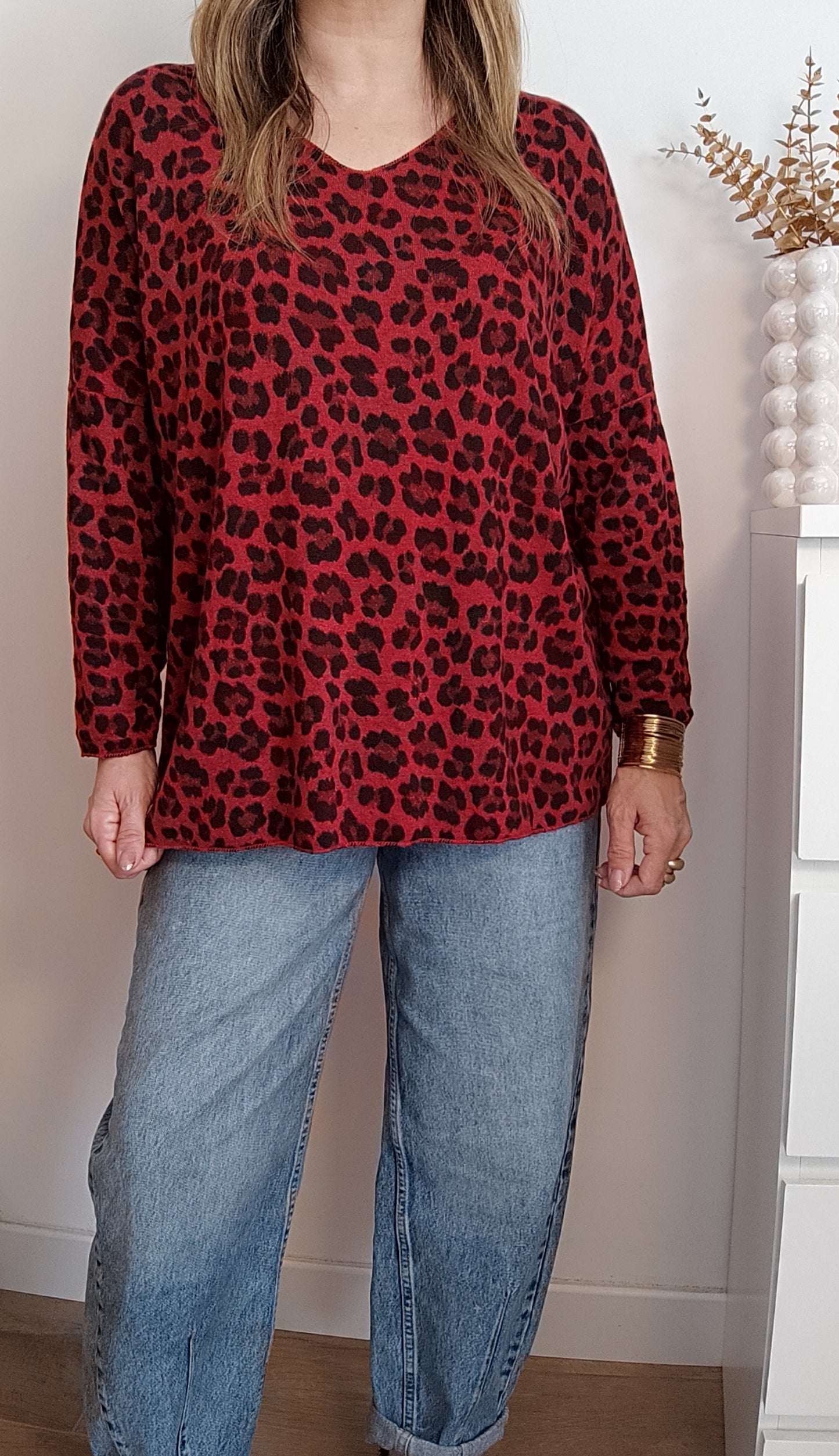 PULL SUZANNE ROUGE COUPE AMPLE