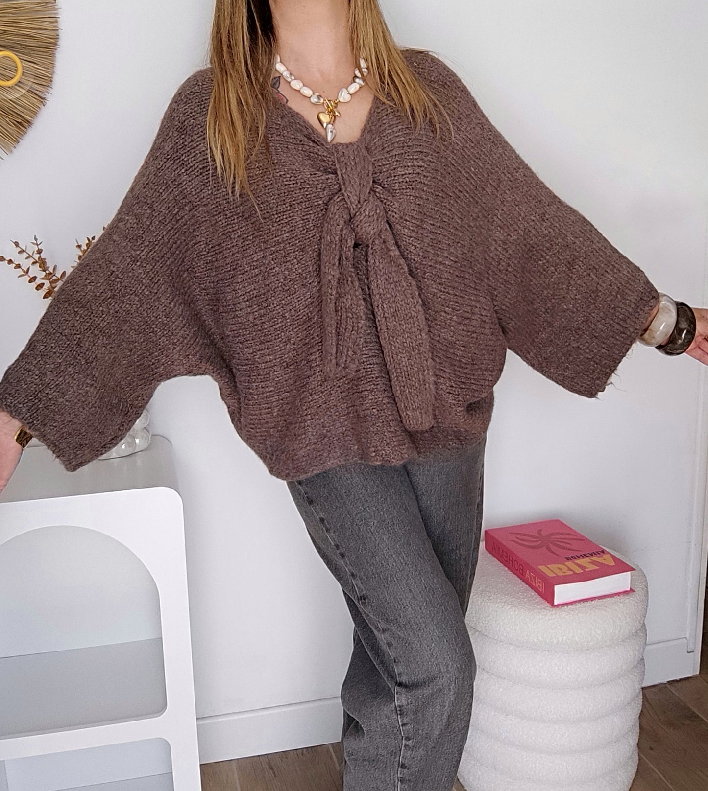 PULL NOEUD TAUPE