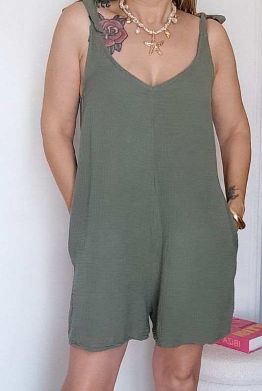 COMBISHORT GAZE DE COTON KAKI