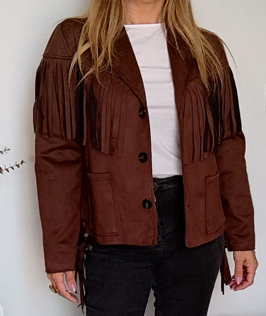 VESTE À FRANGES CHOCOLAT